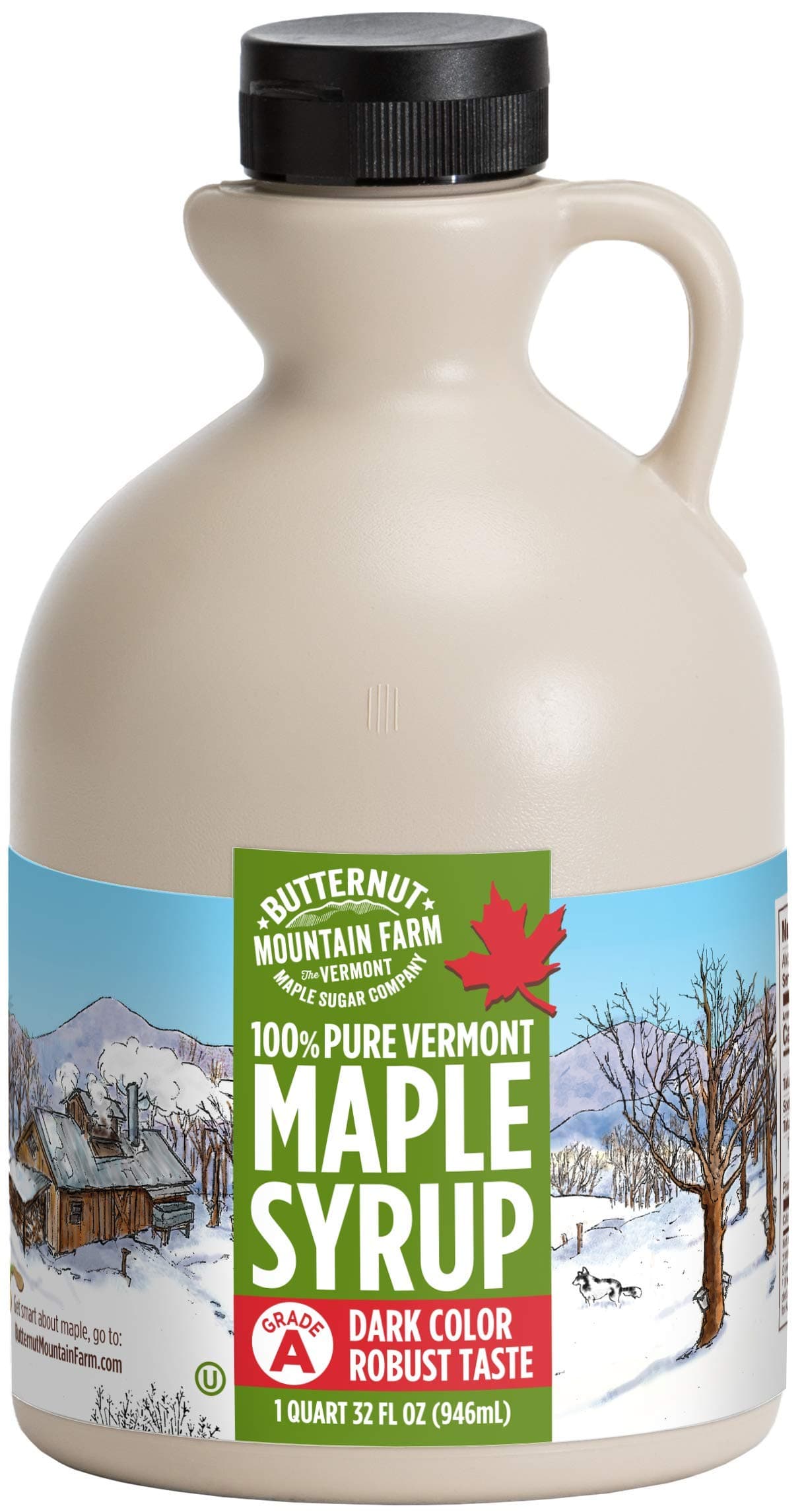Butternut Mountain Farm 100% Pure Maple Syrup From Vermont, Grade A (Prev. Grade B), Dark Color, Robust Taste, All Natural, Easy Pour, 32 Fl Oz, 1 Qt