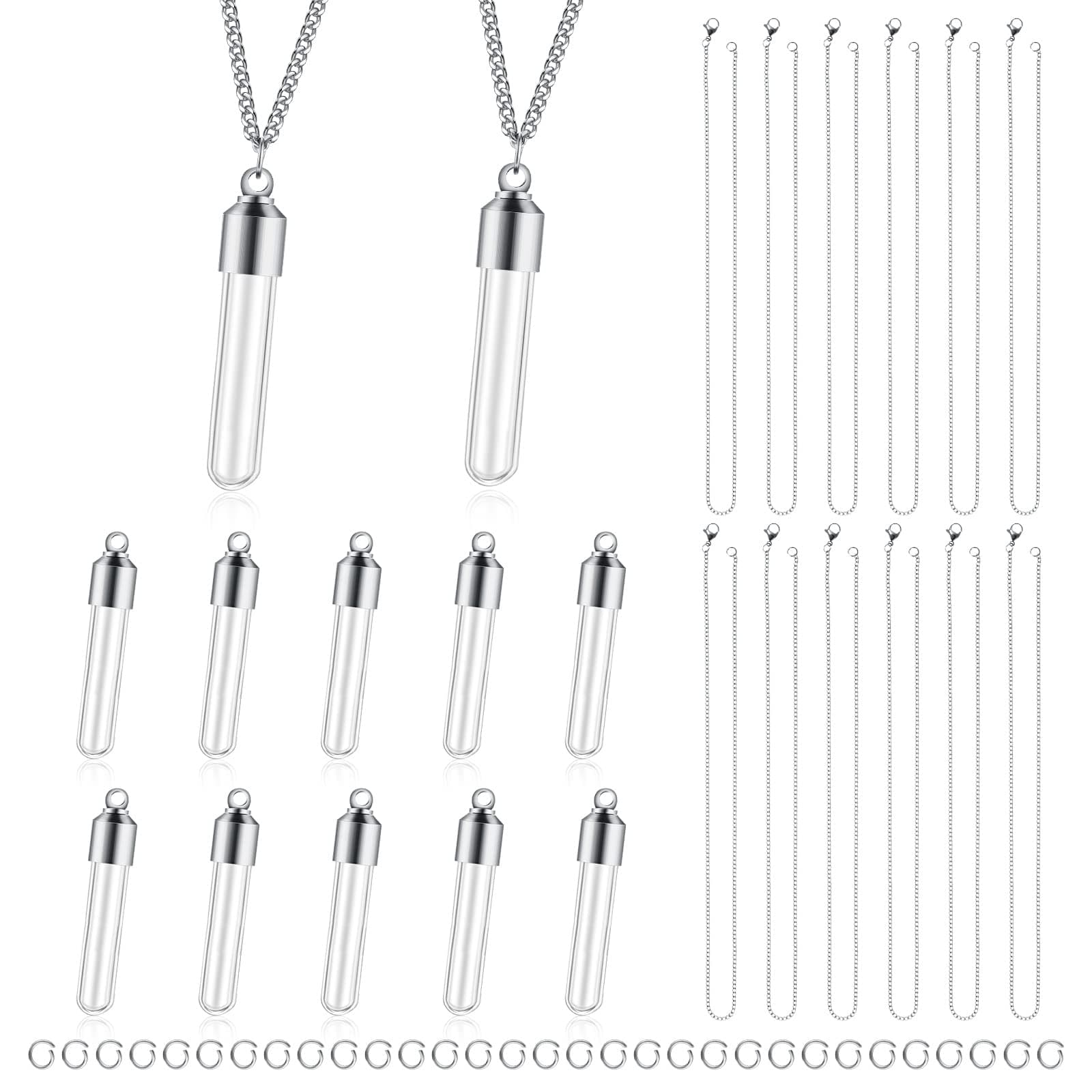 Bonuci 12 Set Small Glass Vial Bottle Necklace for Liquid Blood Ashes Keepsake DIY Pendant 1.4 Inch Tiny Hourglass Jewelry with Screw Cap Charms Snake Chains 17.7 Inch for Party(Retro Style)