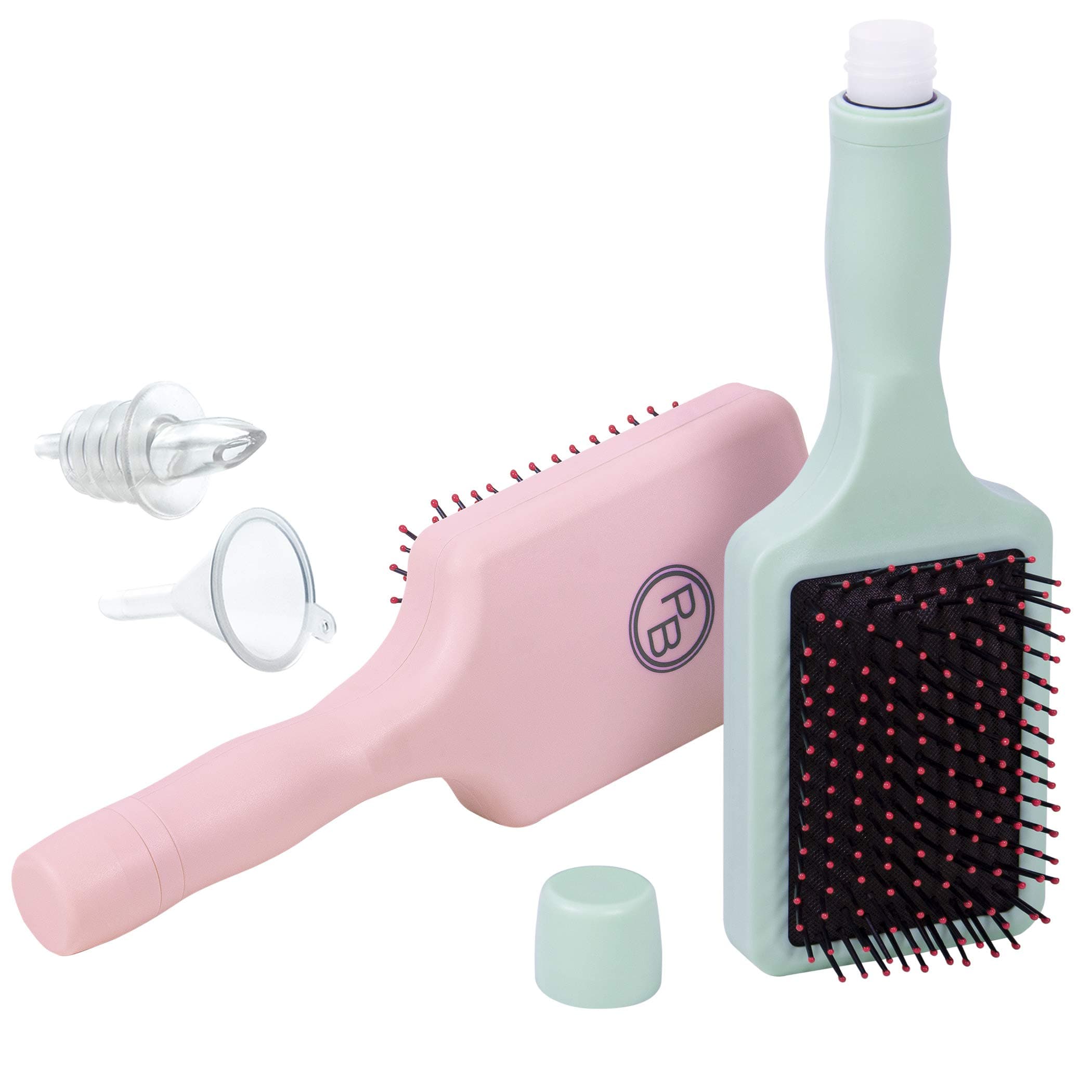 GoPong Hair Brush Flask 2 Pack (16 oz Total) - Party Brush Hidden Alcohol Travel Flasks for Women and Men – Secret Liquor Containers for Concerts, Cruises, and Sports Events - Pink and Green