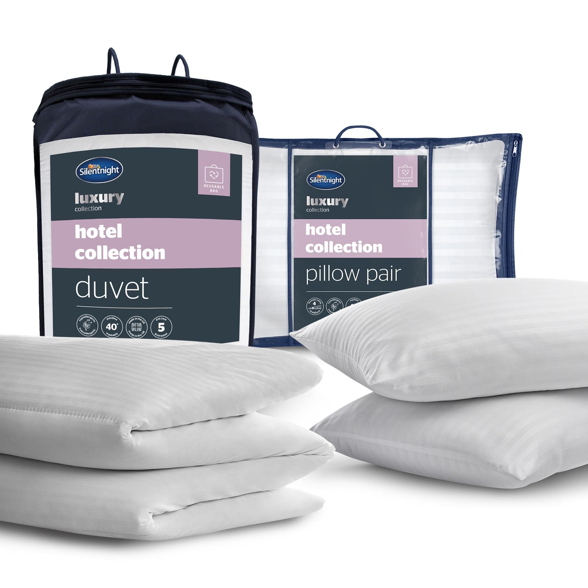 Silentnight Hotel Collection Bed Set - Luxury Hotel Quality 13.5 Tog Duvet and Pillow Pair Bundle - Premium Soft & Silk Touch - Hypoallergenic and Machine Washable, Single
