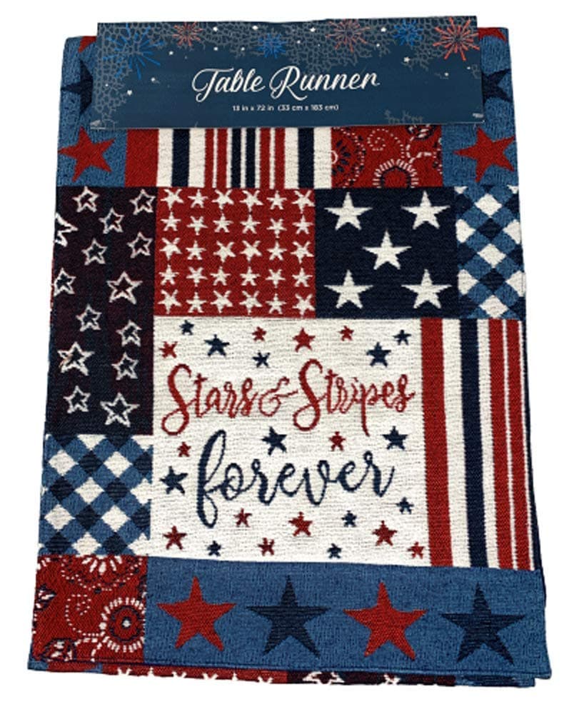 Americana Patriotic Tapestry Table Runner, 72-Inch x 13-Inch (Stars & Stripes Forever Patchwork)