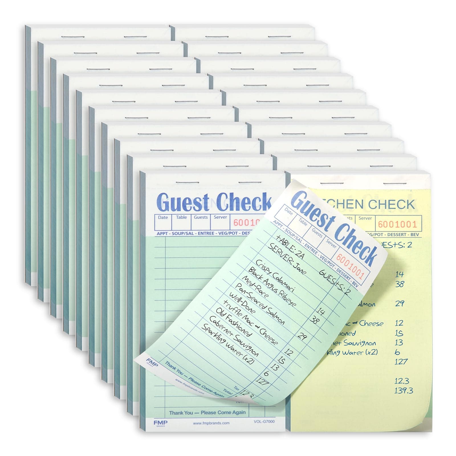 FMP Brands Double Part Guest Check for Servers, Server Note Pads 1000 Sheets (20 Pads), Server Books for Waitress with Carbon Copies, Guest Check 2 Part Carbonless, Receipt Book with Carbon Copies