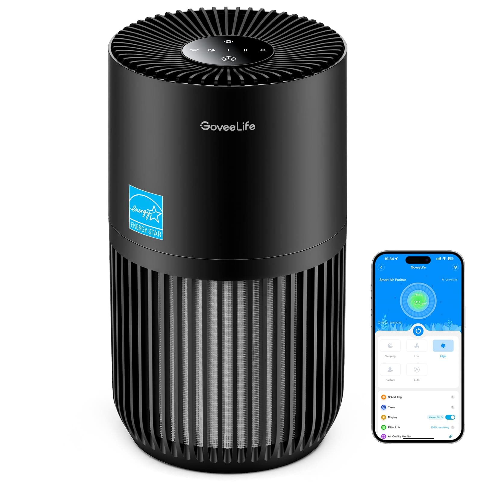 Mini Air Purifier for Bedroom, Smart Filter Air Purifier with App Alexa Control for Pet Hair, Odors, Pollen, Smoke, Portable Air Cleaner with 3 Speeds, 2 Modes, Timer, Aroma for Home