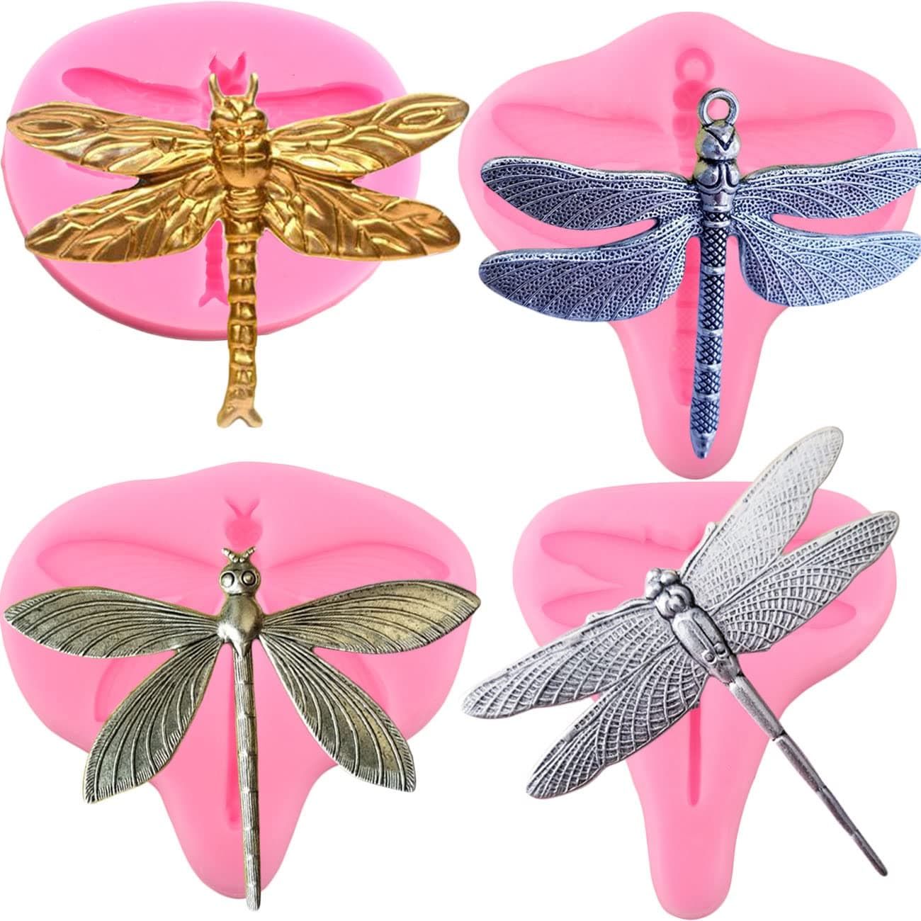 Mujiang Dragonfly Silicone Candy Chocolate Fondant Molds For Resin Sugar Gumpaste Cake Decorating Set Of 4