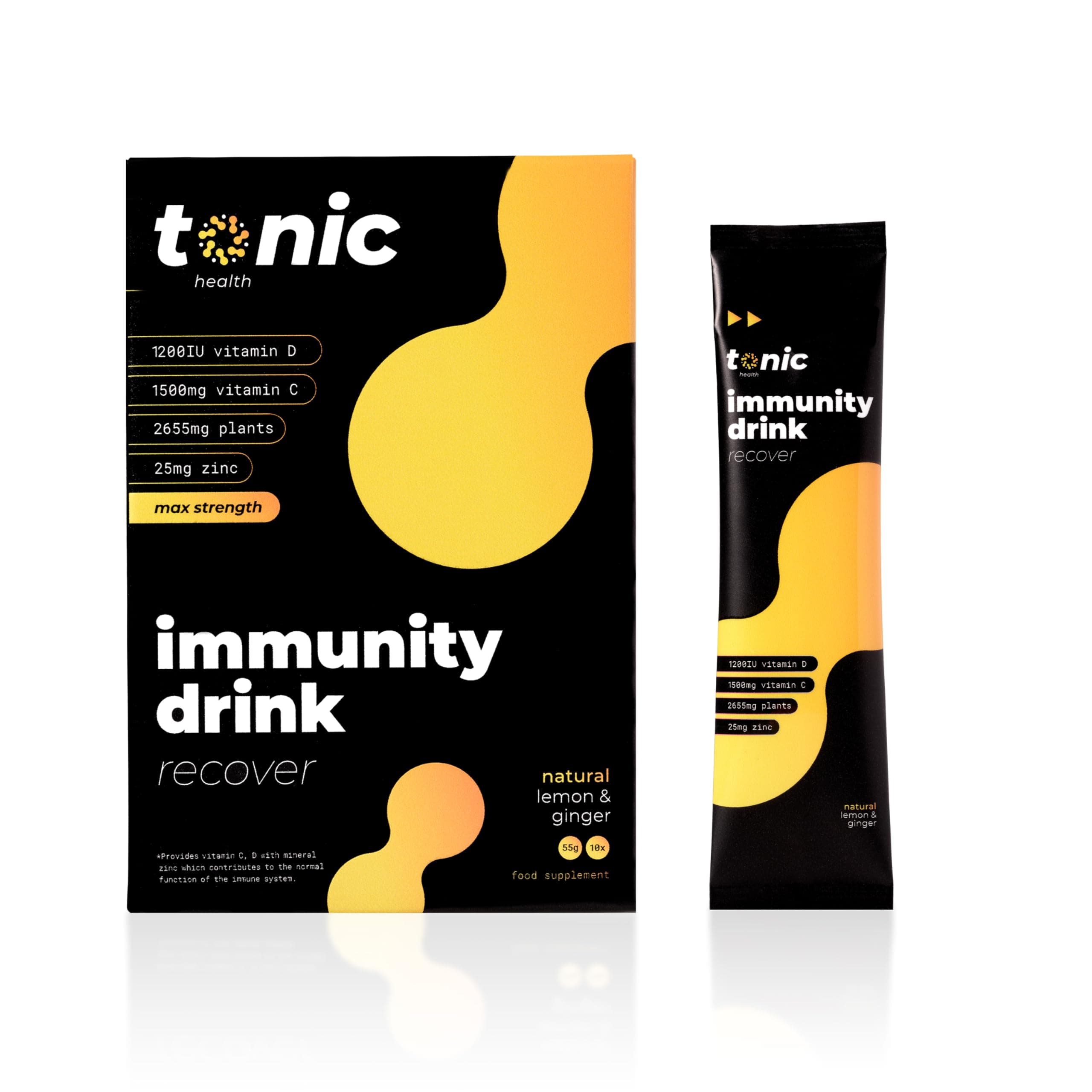 Tonic HIGH-DOSE Day Vitamin Drink x1 Pack = 10 doses. Honey & Lemon MAX Strength Immune Support. Vitamin C 1500mg, Vitamin D 30ug, Zinc 25mg. Vegetarian high Impact Immune System Vitamin Drink