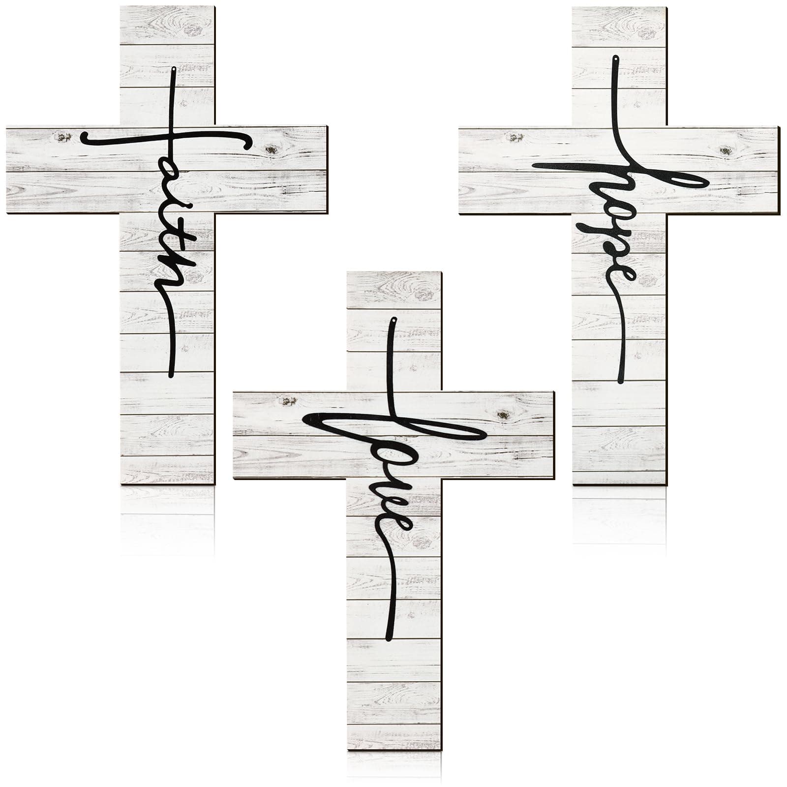 Jetec 3 Pieces Easter Faith Love Hope Cross Sign Crosses Wall Decor Wood Wall Hanging Rustic Cross Vintage Religious Love Art Decor Farmhouse Home Hanging Decorations, 12 x 8 Inch(White)