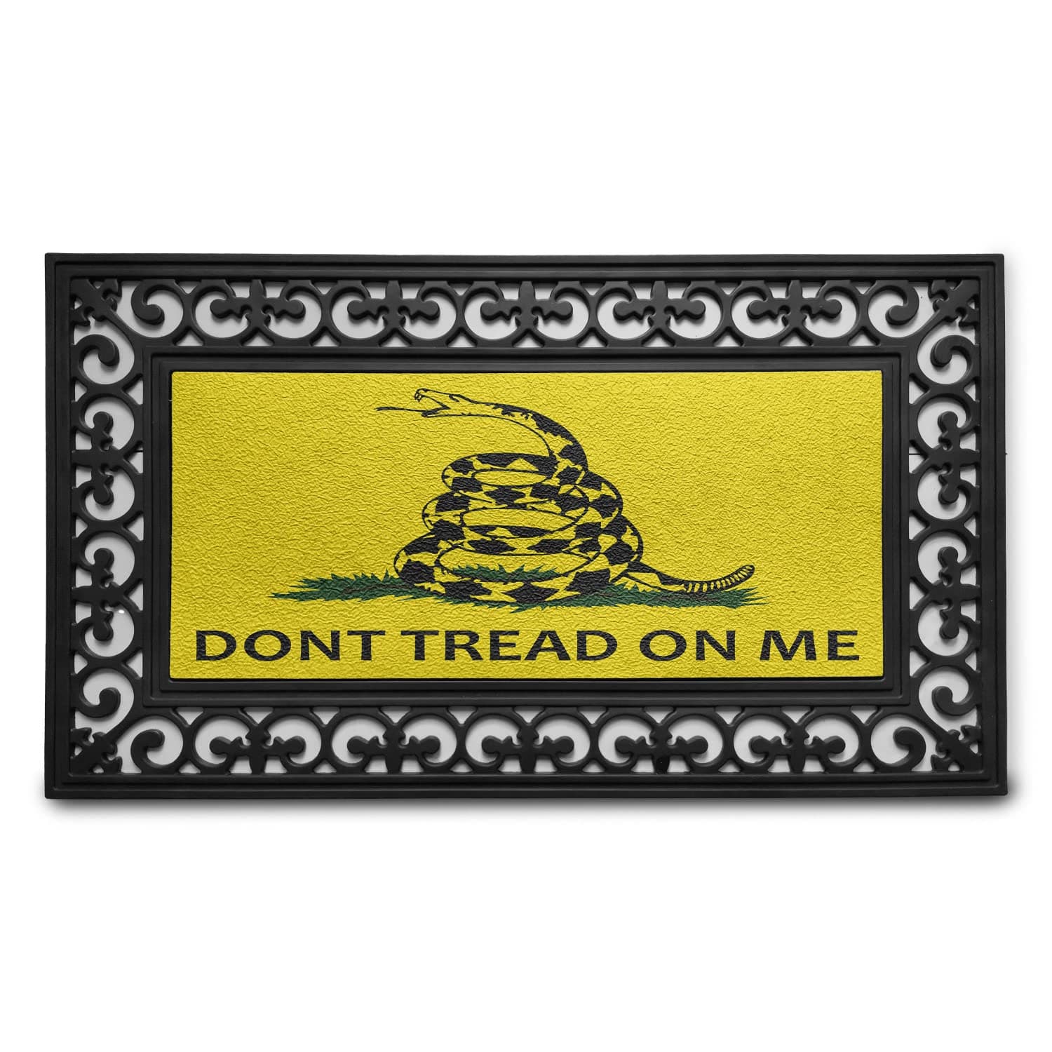 Ambesonne Don't Treat on Me Doormat, American Independence Rattlesnake Gadsden Flag, Rectangle Entryway Welcome Mat for Front & Backard 2 Pieces, 17.3" x 29.3", Yellow Charcoal