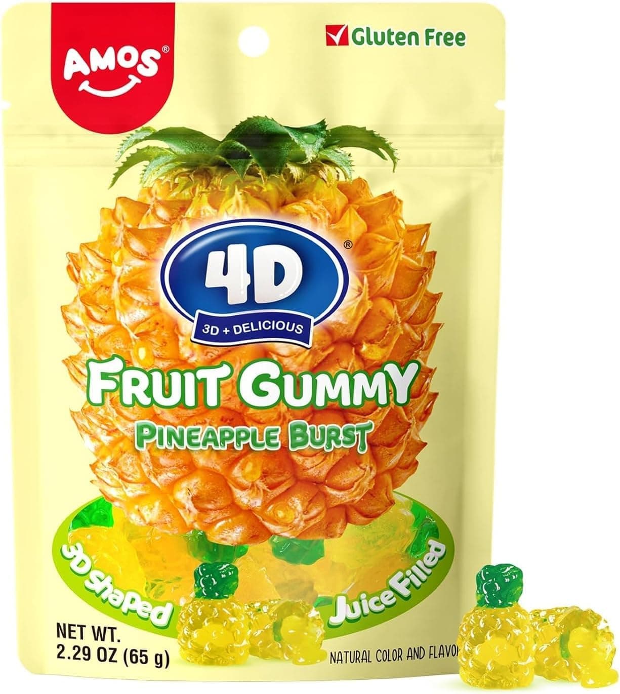 Amos 4D Gummy Candy Pineapple Burst - Fruity, Jelly-Filled, Natural Flavor - ...