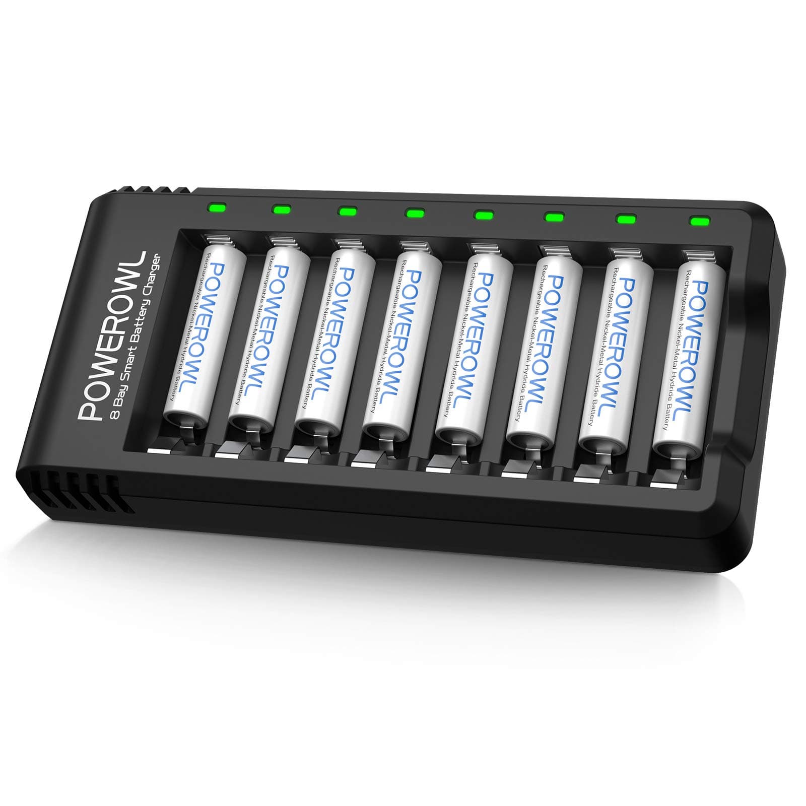 8 Pcs 1000mAh AAA Rechargeable Batteries and 8 Slot Smart Battery Charger Set, USB Fast Charging for Ni-MH Triple A Batteries