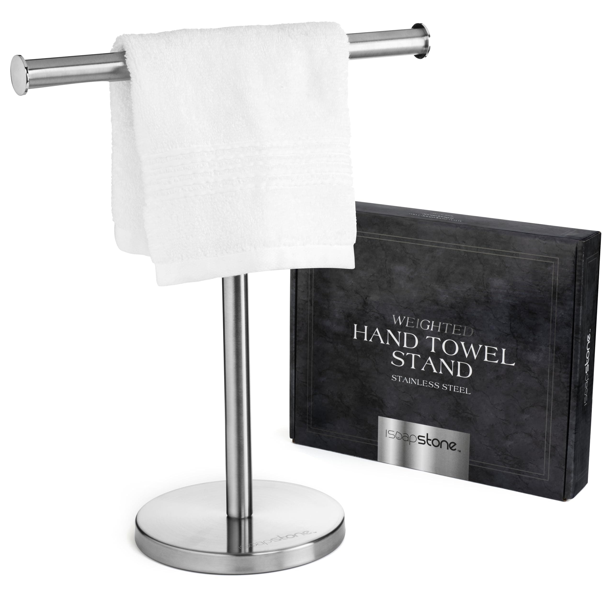 Luxury Hand Towel Holder Stand with Heavy Base, SUS 304 Stainless Steel Towel Rack, T-Shape, Freestanding Towel Stand for Bathroom Vanity or Kitchen Countertop, Waterproof Counter Organizer