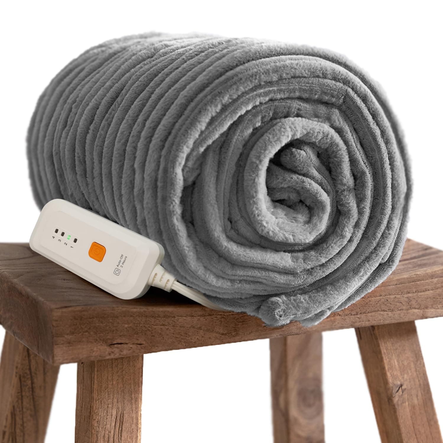 GOTCOZY Electric Blanket Heated Throw 50''X60''- Ribbed Faux Fur Heated Blanket with 4 Heating Level & 3 Hour Auto Off Heating Blanket, ETL&FCC Certified Machine Washable(Gray)