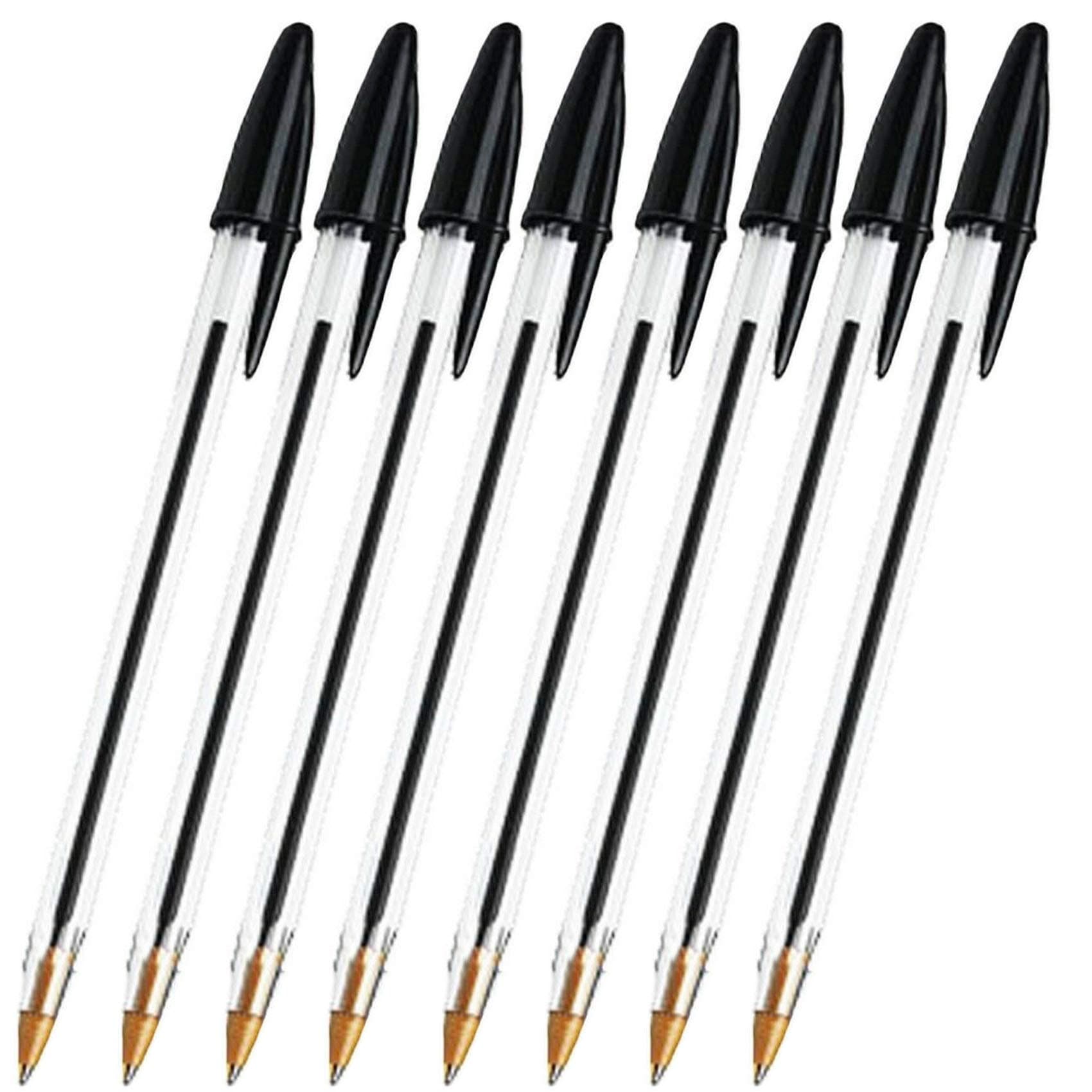 Mix 50 x Ball Pens Ball Point Biros BLACK BLUE Pen Medium Tip Ballpoint Basic Stationery Daily Casual Use Smooth Fluent Exam Papers Writing UK FREE P&P (Black PEN)