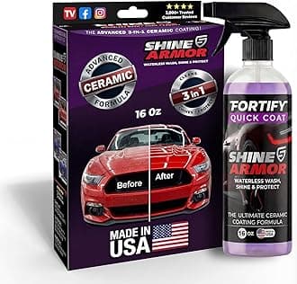 Car Wax Spray and Ceramic Coating for Cars - 3 in 1 Waterless Car Wash and Detailing - Quick Effect Coating Agent for Car - High Gloss Top Coat, Shiny Car Stuff by Shine Armor - Protective Wax 16FlOz