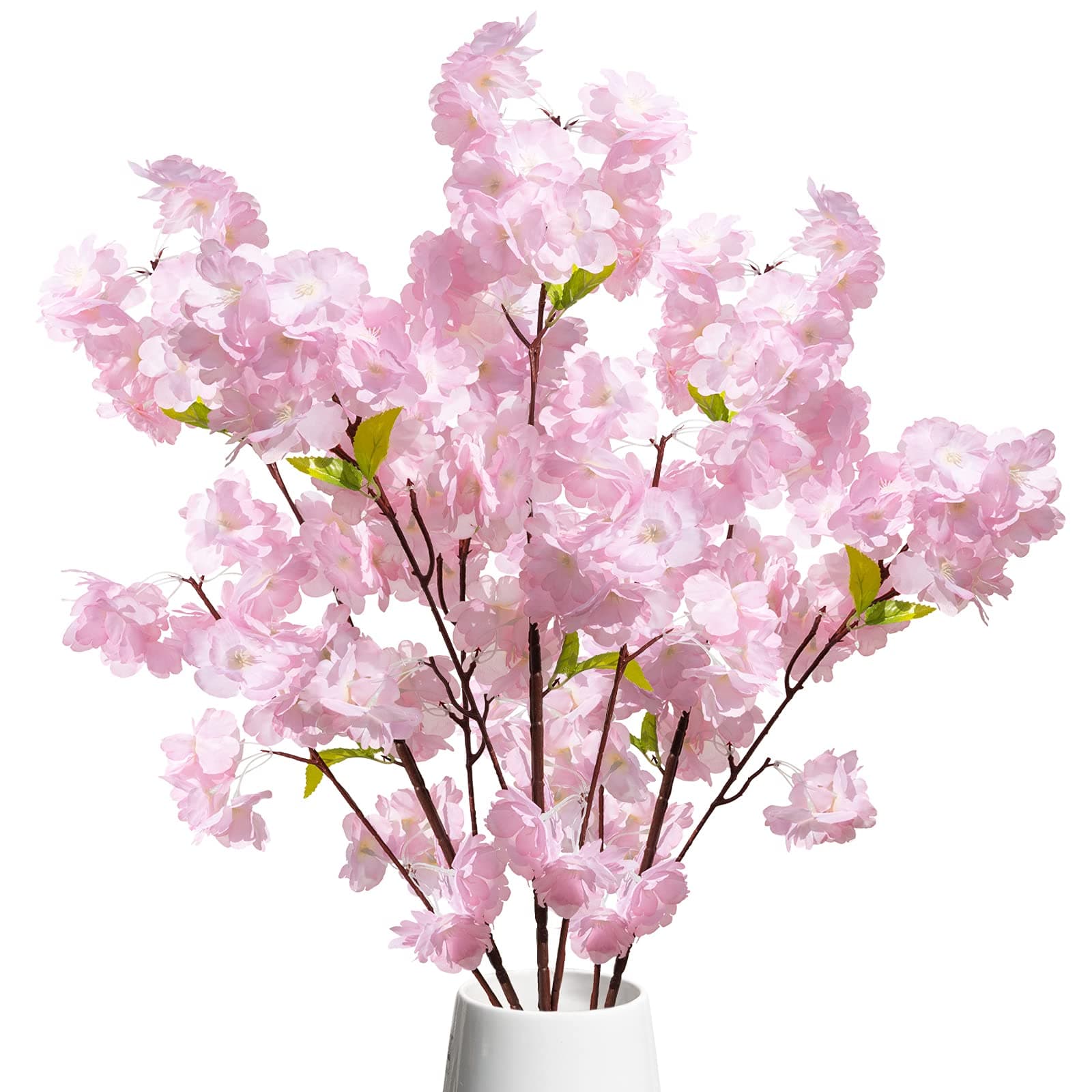 Artificial Cherry Blossom Flowers Decor [3 Branches, 38 Inch in Pink] Plastic Fake Cherry Blossom Branches with Polyester Real Touch Leaves. Faux Floral for Wedding Table Centrepiece, Home, Garden