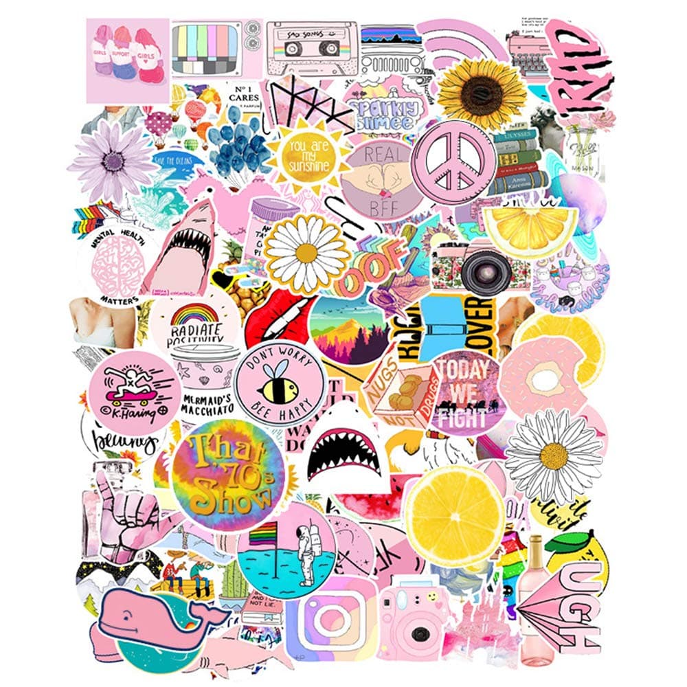 Laptop Cartoon Water Bottles Stickers, 103 Pieces, Pink