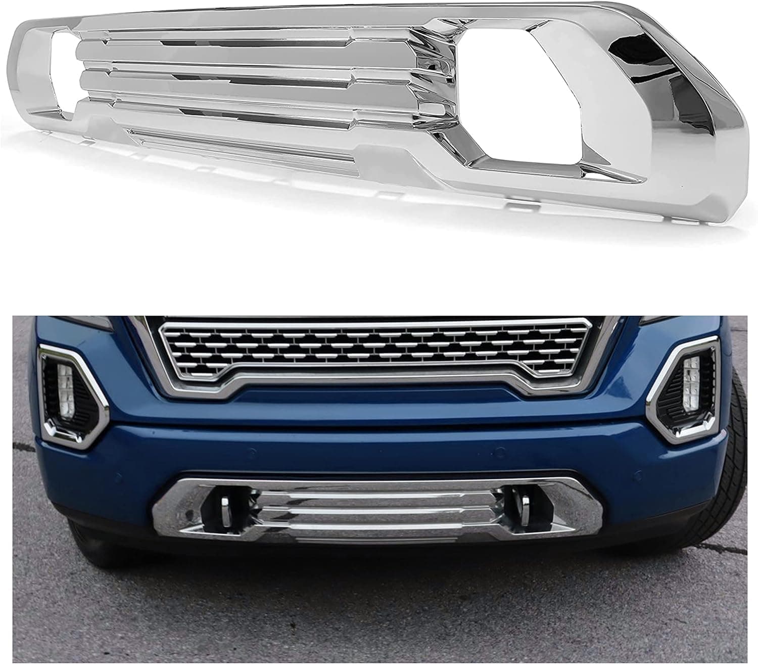 KUAFU Front Bumper Lower Grille Plate Compatible with 2019-2021 GMC Sierra 1500 AT4/Denali Replace for 84176747 Lower Bumper Filler Chrome