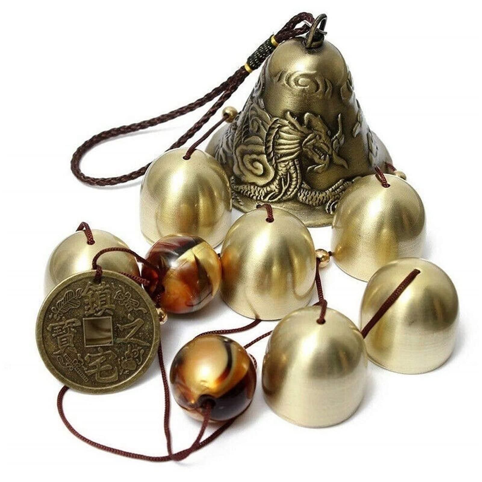 Lucky Wind Chimes Fengshui Bell Copper Alloy Dragon Bell 6 Bells Hanging Wind Bell for Home Garden Hanging Good Luck Blessing