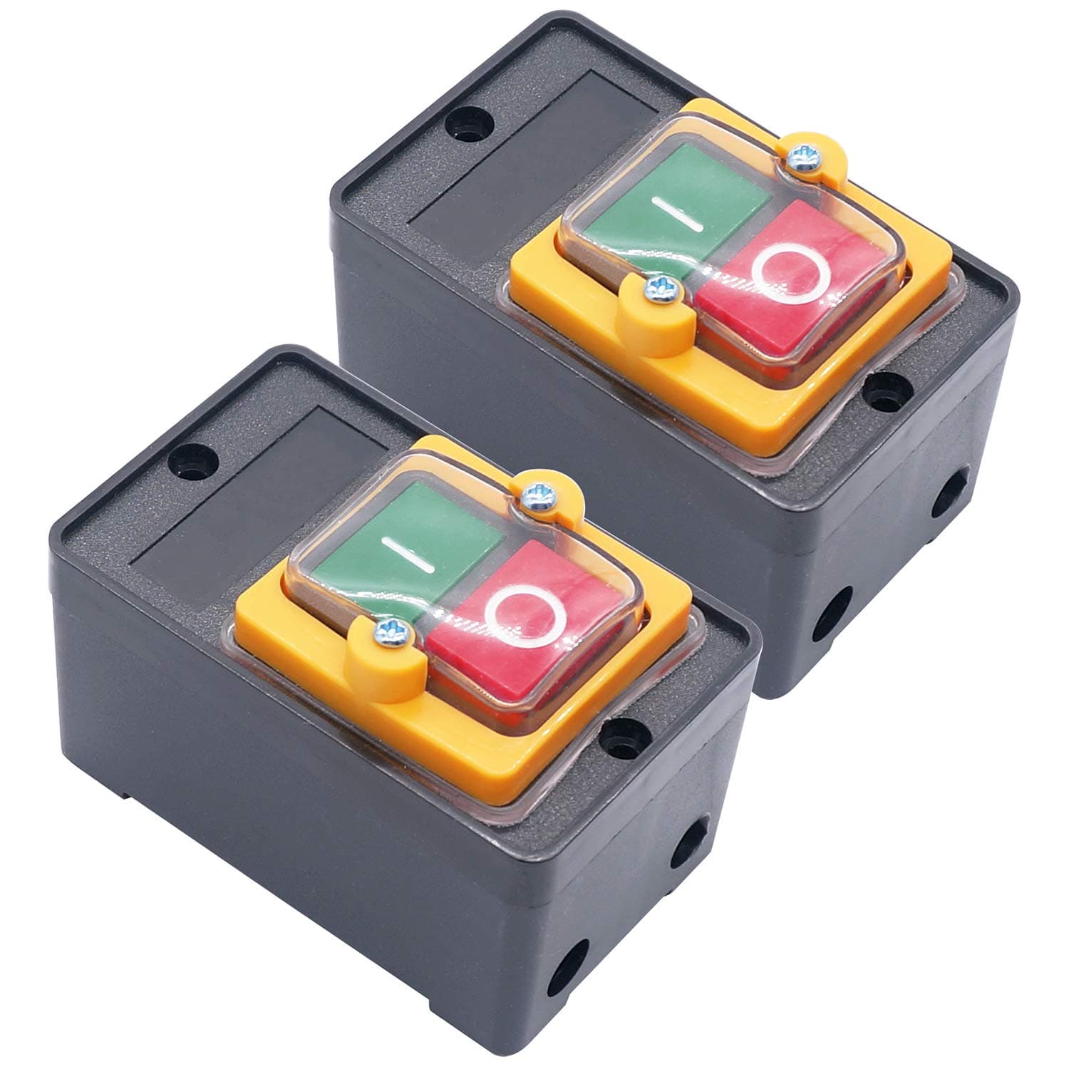 TWTADE / 2PCS Latching Push Button Switch Waterproof On/Off Motor Start Stop Switch with Box 10A AC 220V/380V KAO-10KH