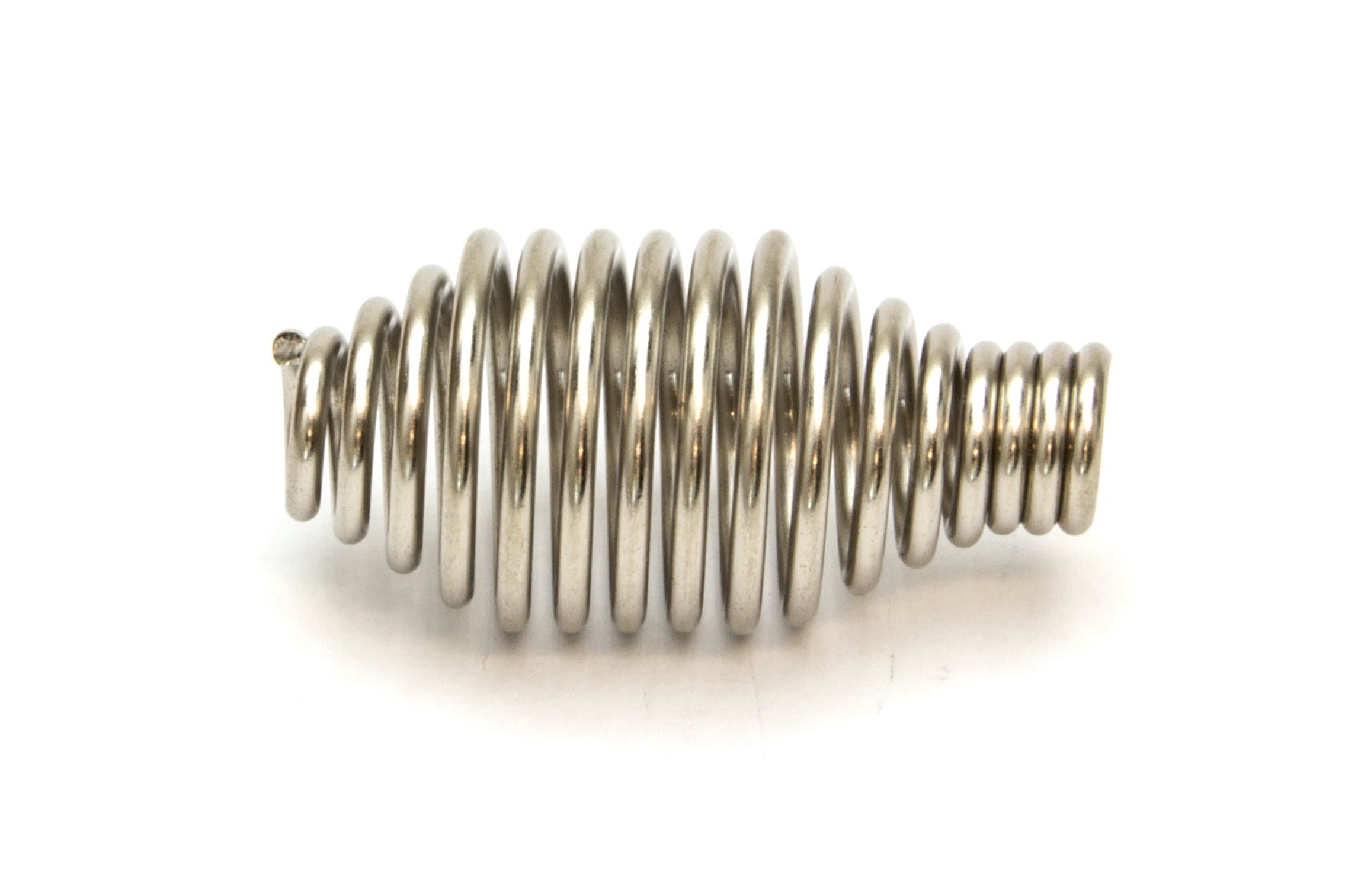 Spring Stove Handle, Brushed Nickel Finish, Tapered at one end. Max Diameter: 1-1/4", Length: 2-1/2", Fits 3/8" Rod. for use with BBQ Grills, Smokers, Furnaces, Coal/Wood/Pellet Stoves, Boilers.