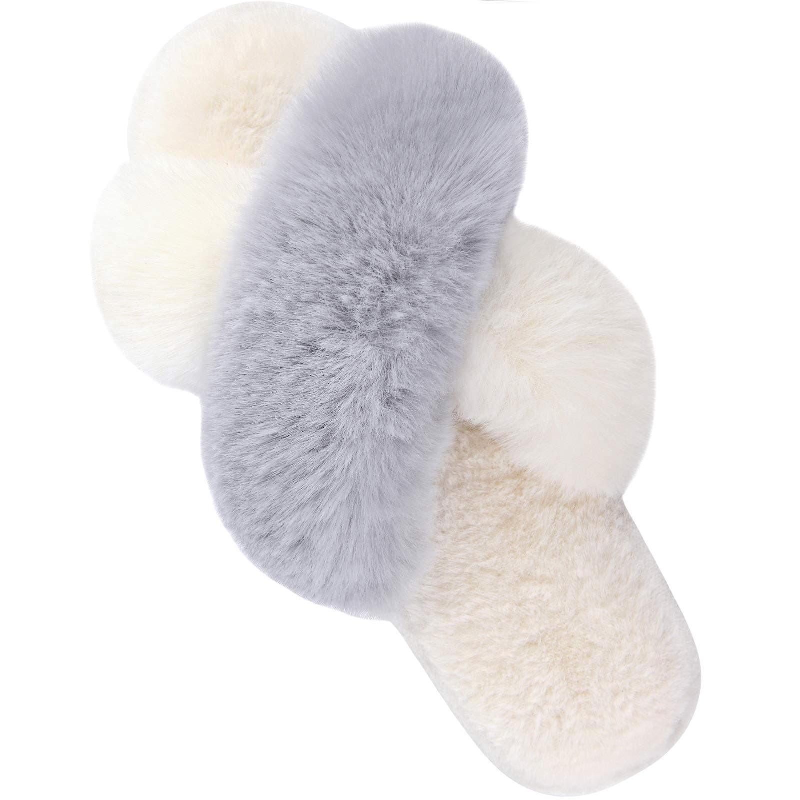 Parlovable Women's Fuzzy Slippers Comfy Cross Band House Shoes Memory Foam Open Toe Indoor Gifts for Ladies