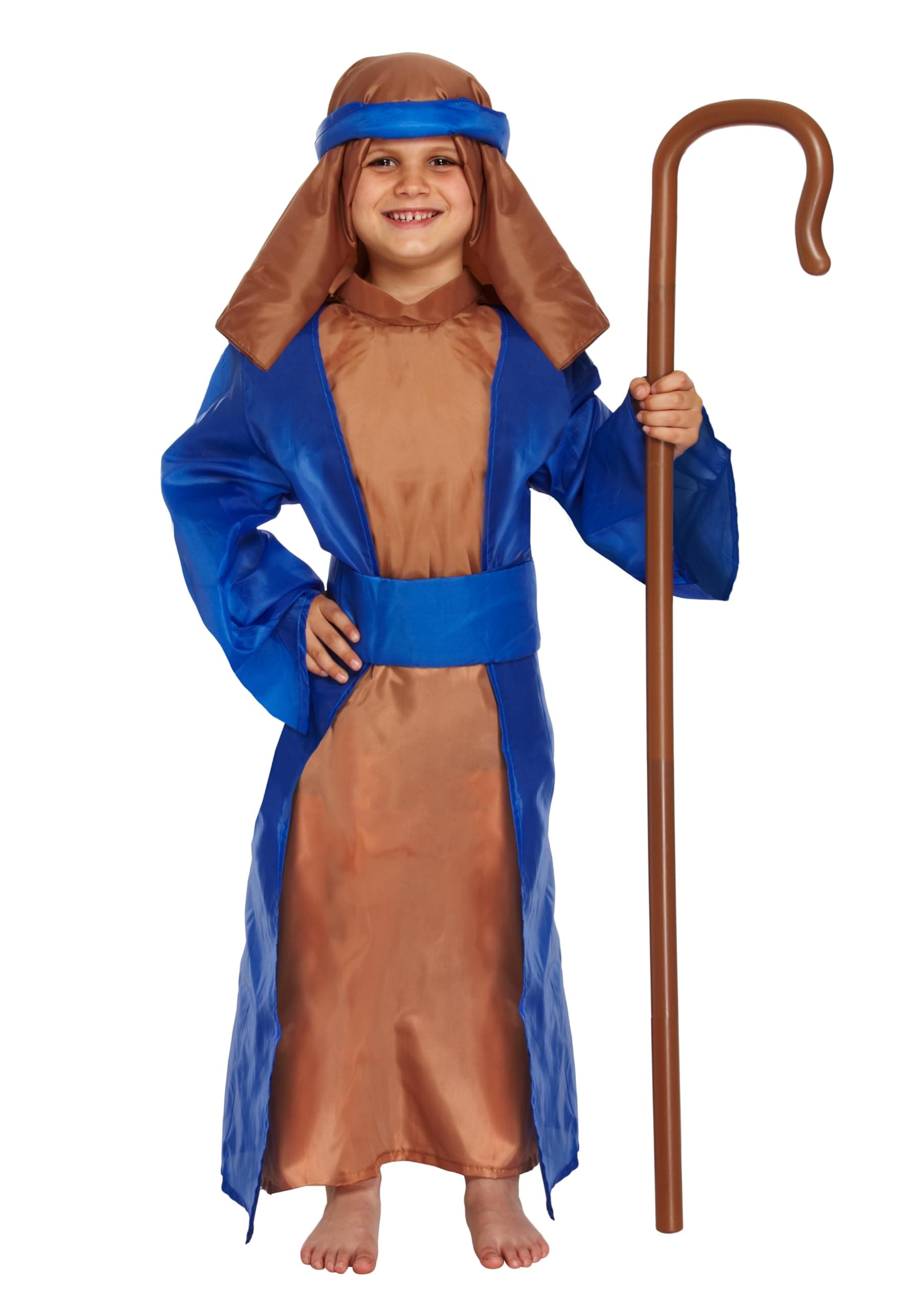 Children's Blue and Brown Shepherd Costume for Boys, Christmas Fancy Dress for Nativity Play, School Fairs, and Festive Celebrations