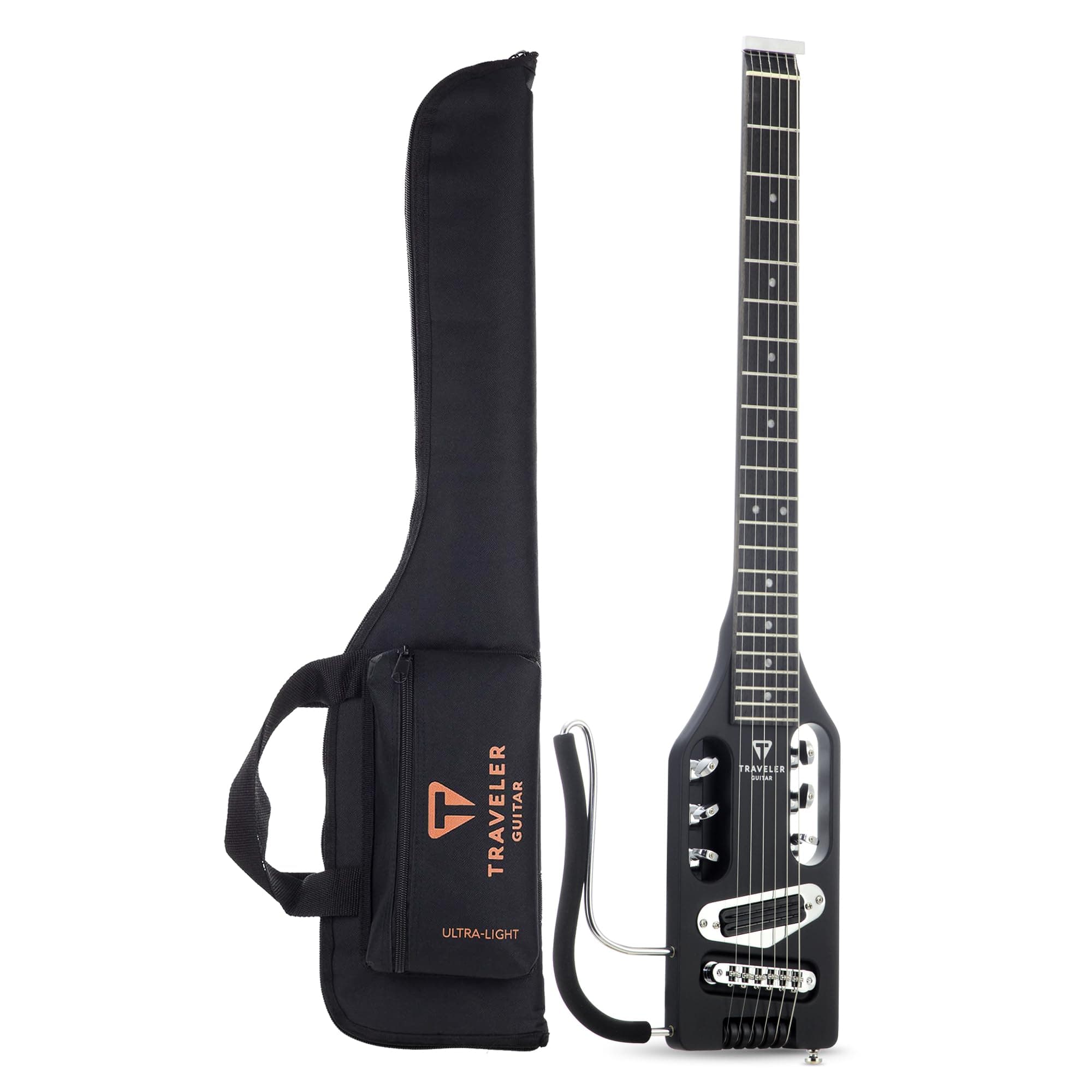 Traveler Guitar Ultra-Light Lefty Matte Black Electric Guitar | Small Electric Guitar with Removable Lap Rest | Full 24 3/4" Scale Travel Guitar | Portable Mini Guitar | Headless Guitar with Gig Bag