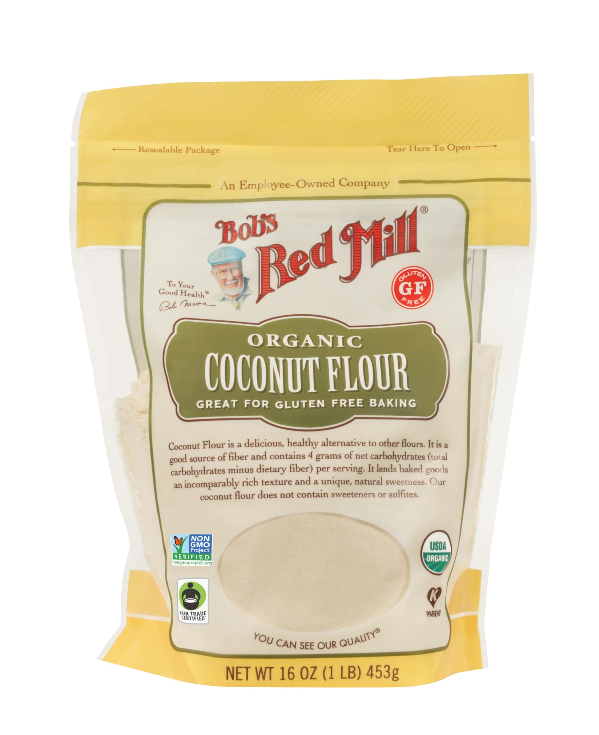 Bob's Red Mill Organic Coconut Flour, 453g pouch - Non GMO, Fair Trade Certified, Vegan, Keto Friendly, Paleo Friendly, Kosher