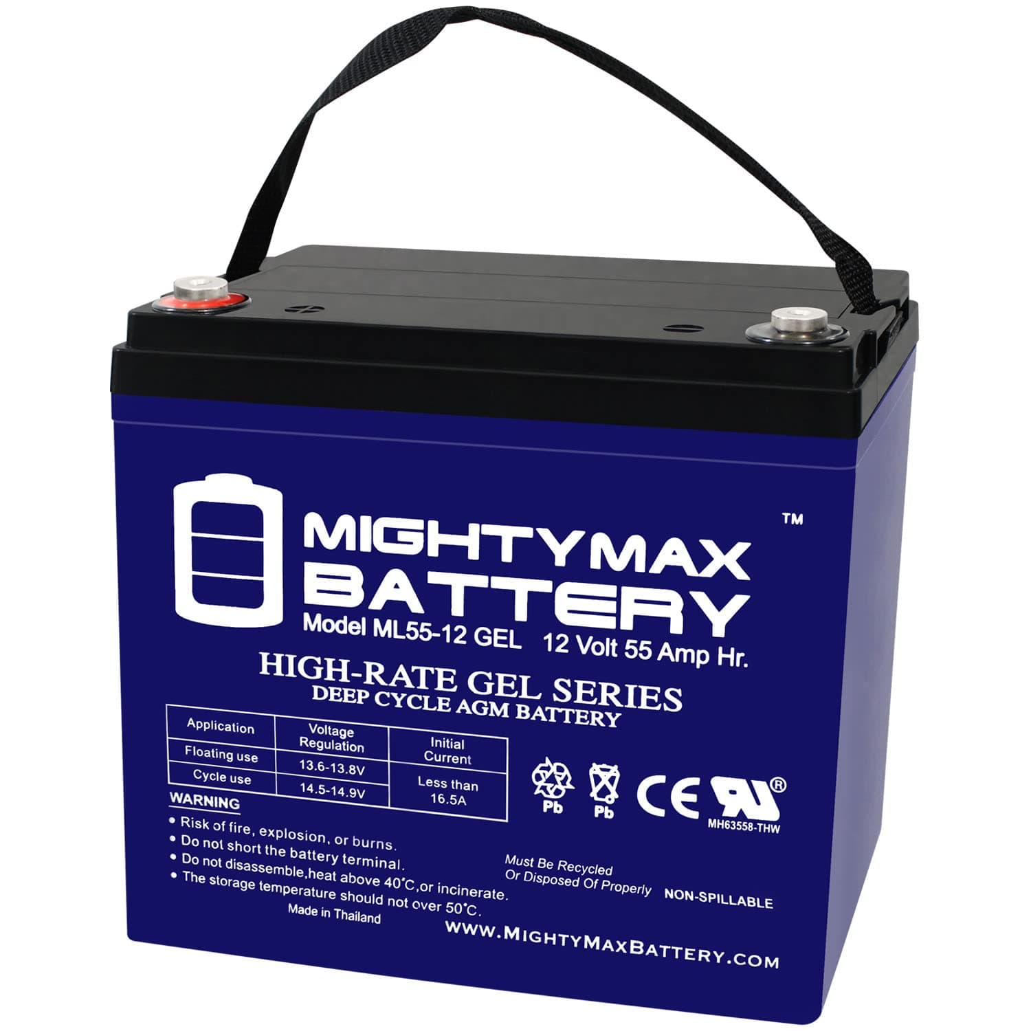 Mighty Max Battery 12V 55AH GEL Battery Replaces 48ah BB HR50-12, HR5012 MK ES50-12