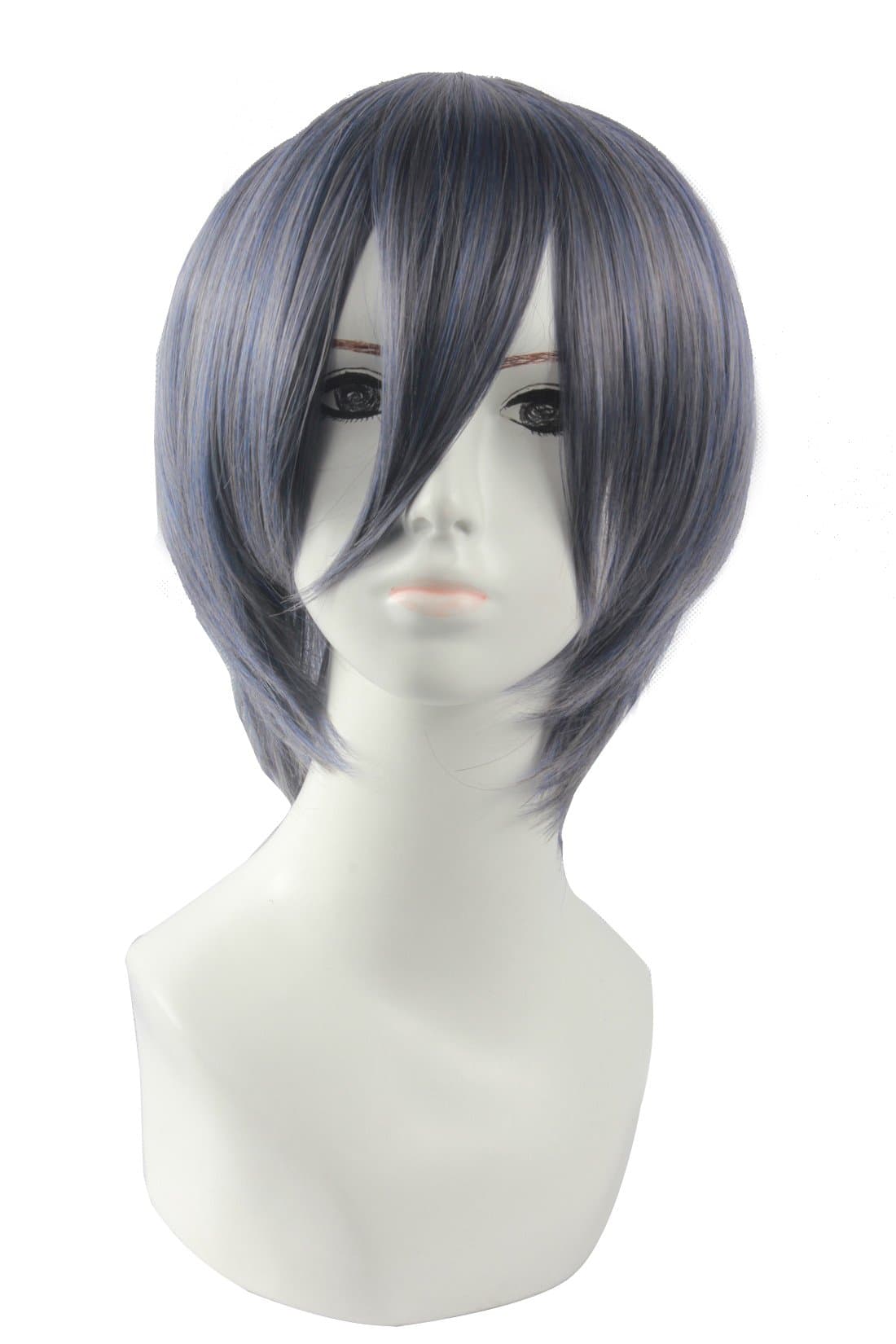 Icoser 30cm Anime Cosplay Wigs Party Short Synthetic Hair for Hairpiece (Blue Gray)