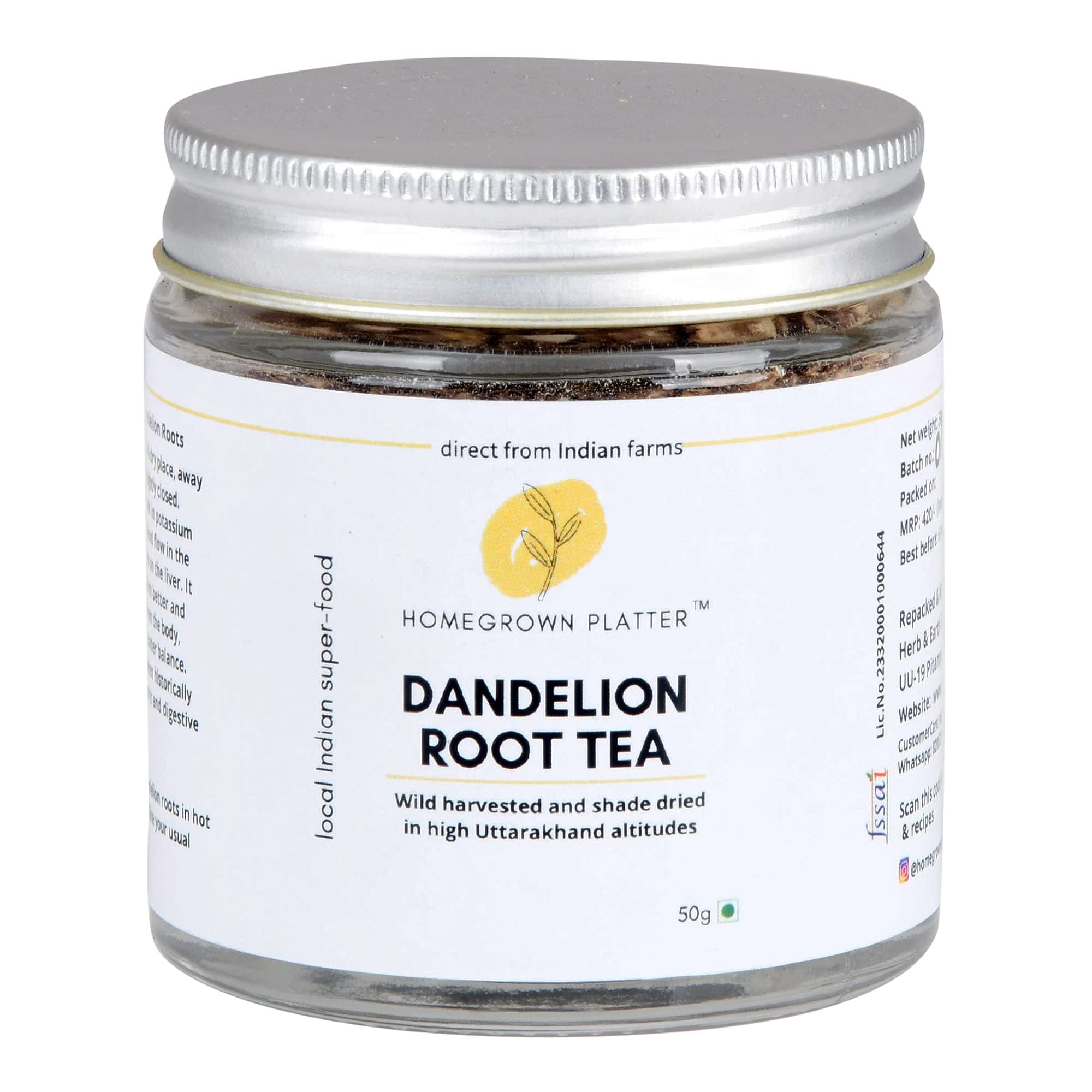 Homegrown Platter Organic Dandelion Root Tea, 50g - Herbal Detox Tea for Liver Cleanse, Kidney Detox, Digestive Health | Caffeine-Free, 100% Pure, Eco-Friendly