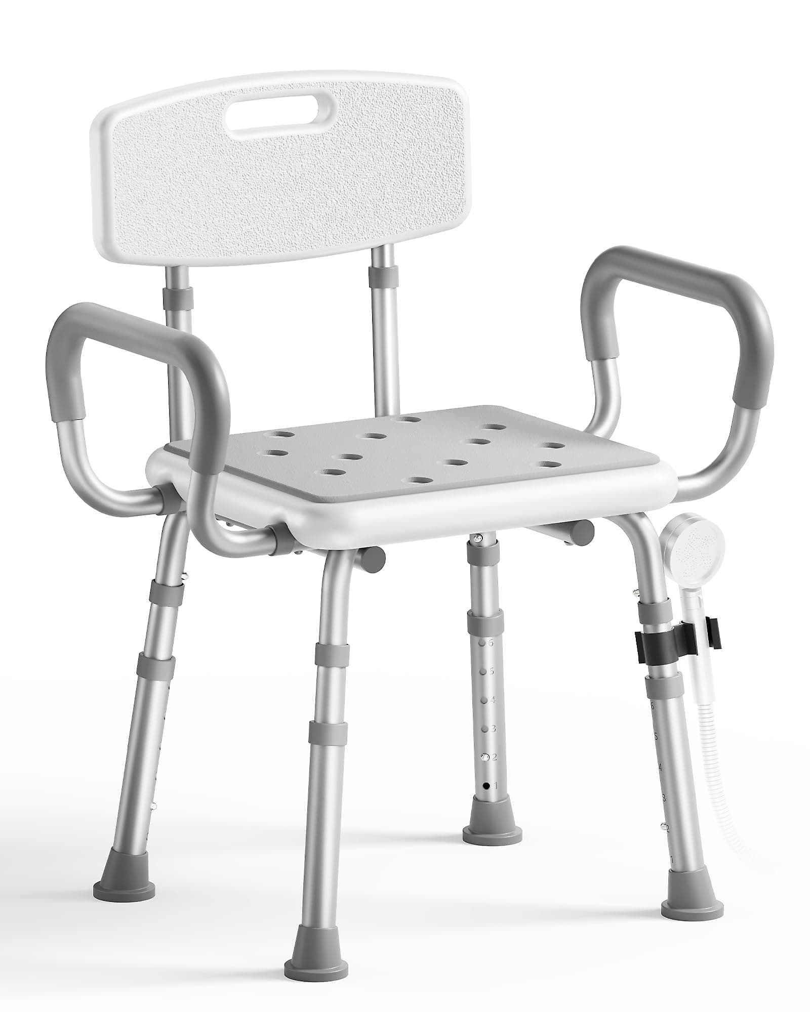 Shower Chair for Inside Shower with Arms and Back, FSA/HSA, Height Adjustable Shower Chair for Elderly and Disabled with Enhanced Non-Slip Feet, 400 lbs Heavy Duty Shower Seat for Seniors