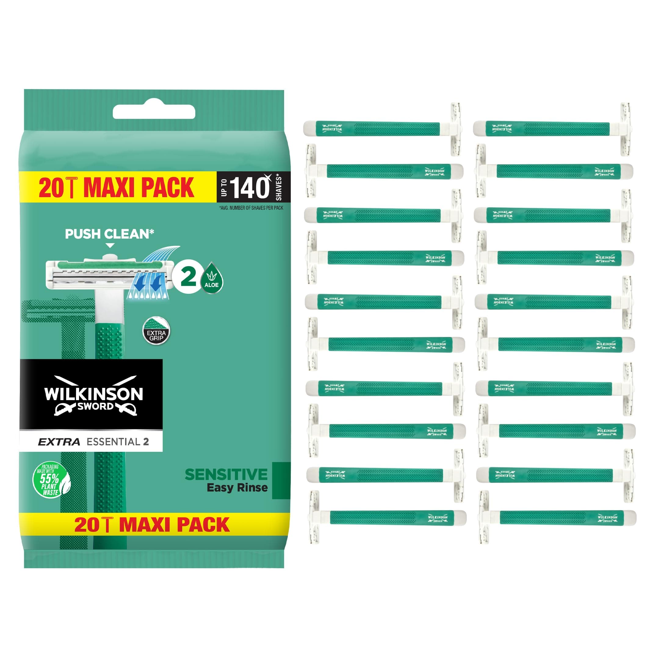 WILKINSON SWORD - Extra 2 Disposible Razors For Men | Sensitive Comfort | 20 Count (Pack of 1)