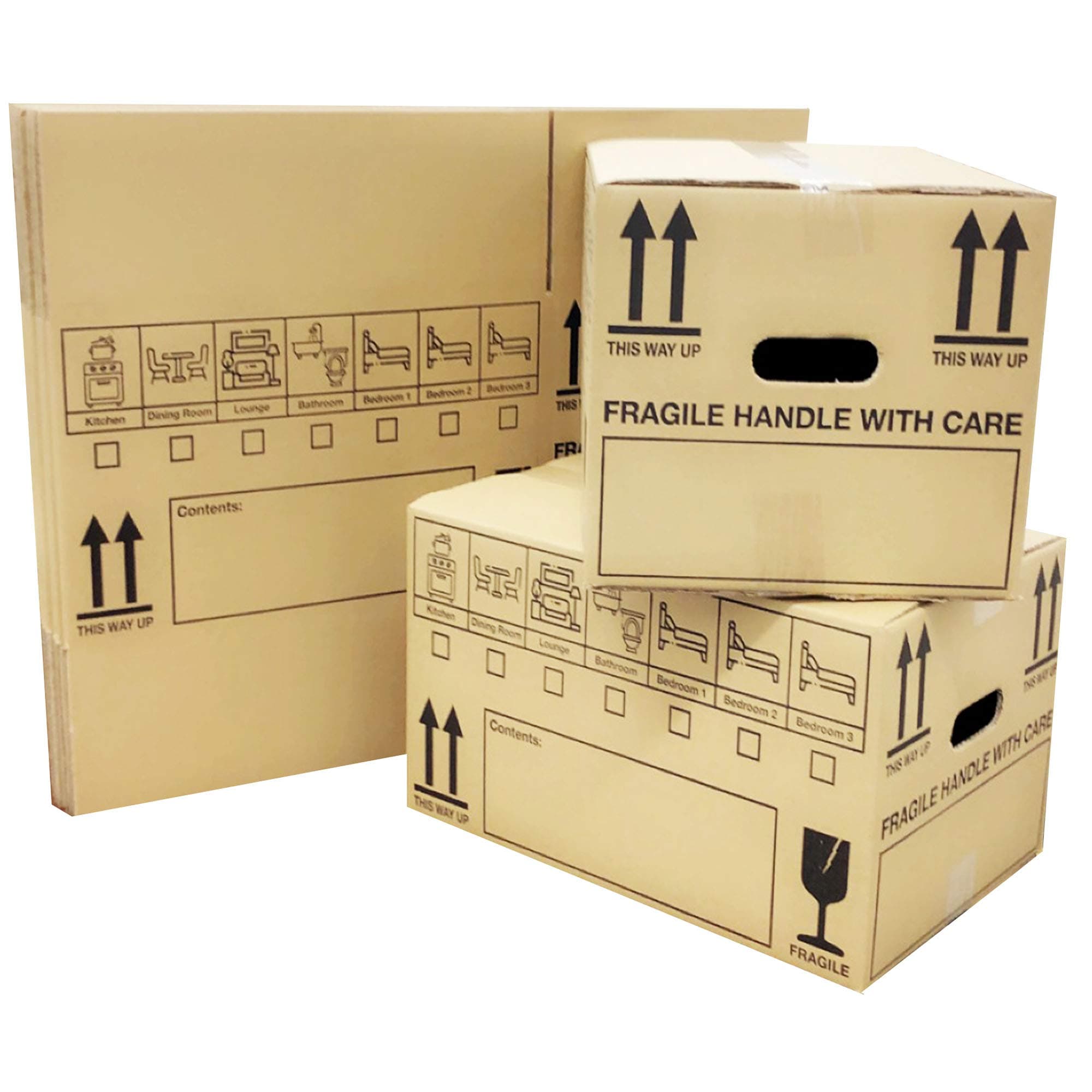 Large Cardboard Moving and Storage Boxes with Handles - 88.5 Litre, 50.5 x 33.5 x 33.5 cm (10 Pack of Boxes)