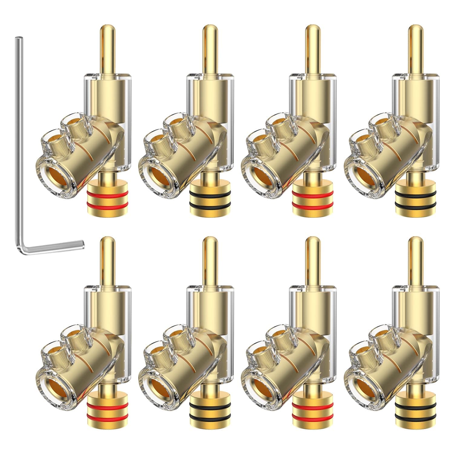 Audiocrast 8 Pcs Locking Banana Plugs Stackable Speaker Connectors Screw Locking Banana Plugs Connectors for Speaker Cable, (Gold Plated)