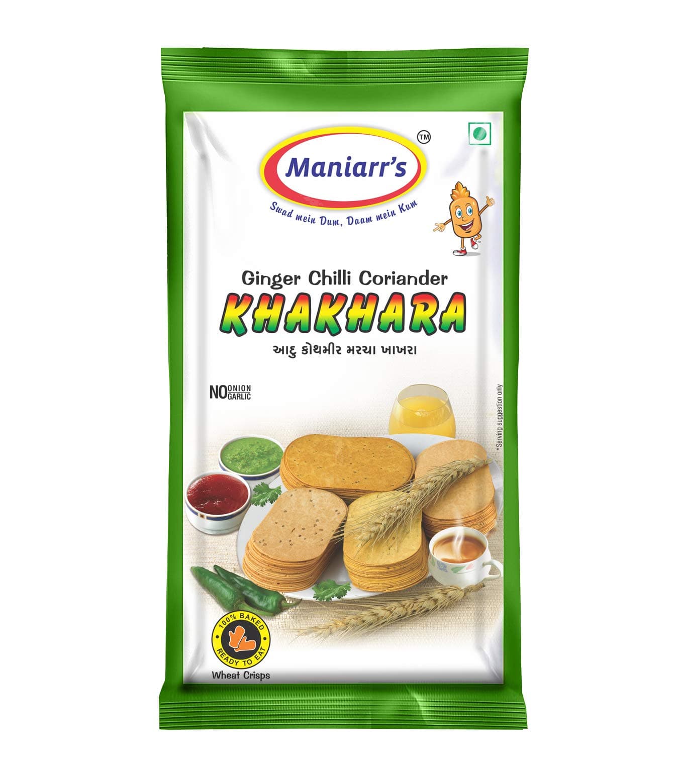 Maniarrs Ginger Chilli Coriander Khakhara Snacks (360 g) - Pack of 8