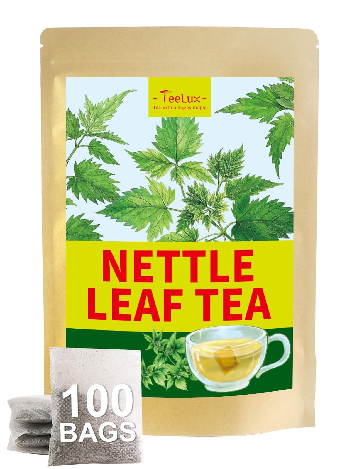 TeeLux Nettle Leaf Tea Bags, Nettle Herbal Tea, Natural Stinging Nettle Tea, Caffeine Free, Mild & Smooth taste, 100 Count