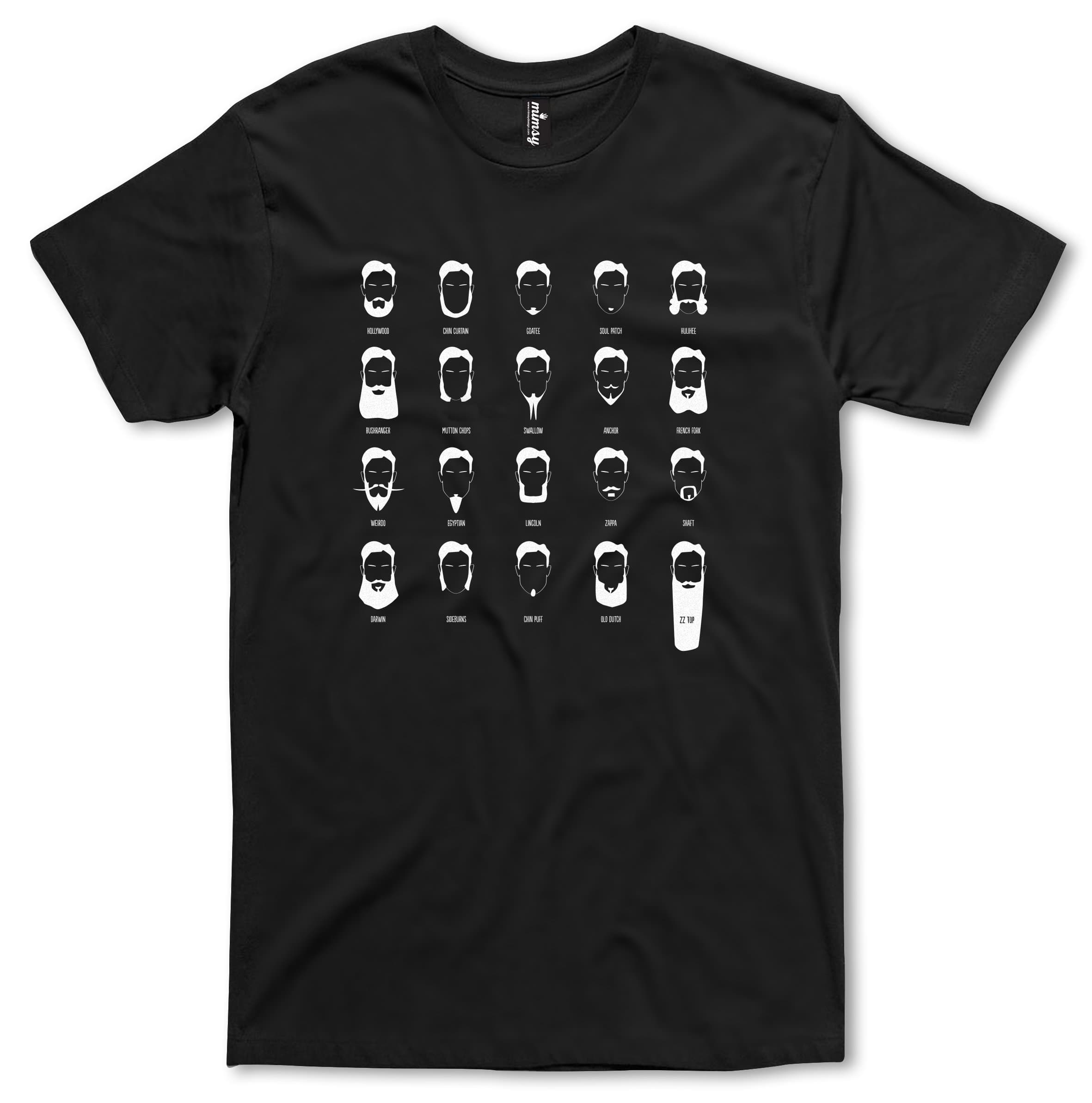 Mimsy Design Beard Gallery Men's Cotton T-shirt Medium Black With White Print