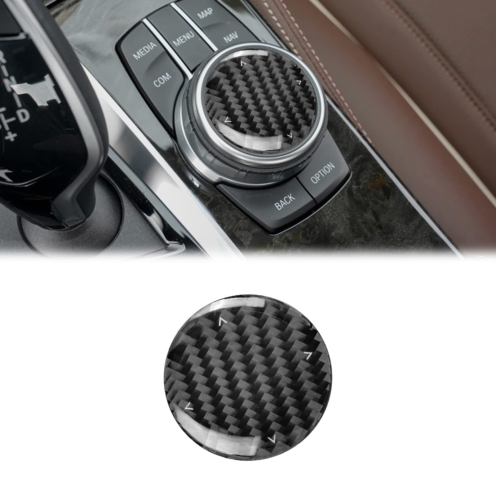 SUNJIKA Compatible with Carbon Fiber Center Console Multimedia Knob Button Driving Mode Cover Trim Interior for BMW 5 Series X1 X2 X3 X4 X5 X6 G01 G08 G30 G38 2018 2019 2020 2021 2022 2023 2024