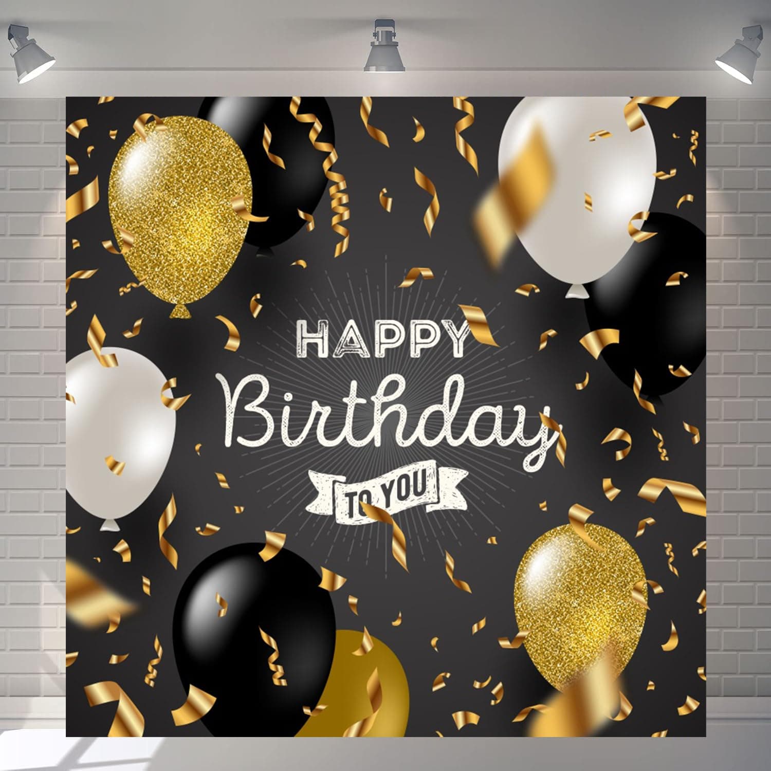 CSFOTO 8x8ft Happy Birthday Backdrop Black Gold Birthday Party Background for Photography Adult Bday Decoration Banner Photo Shooting Props