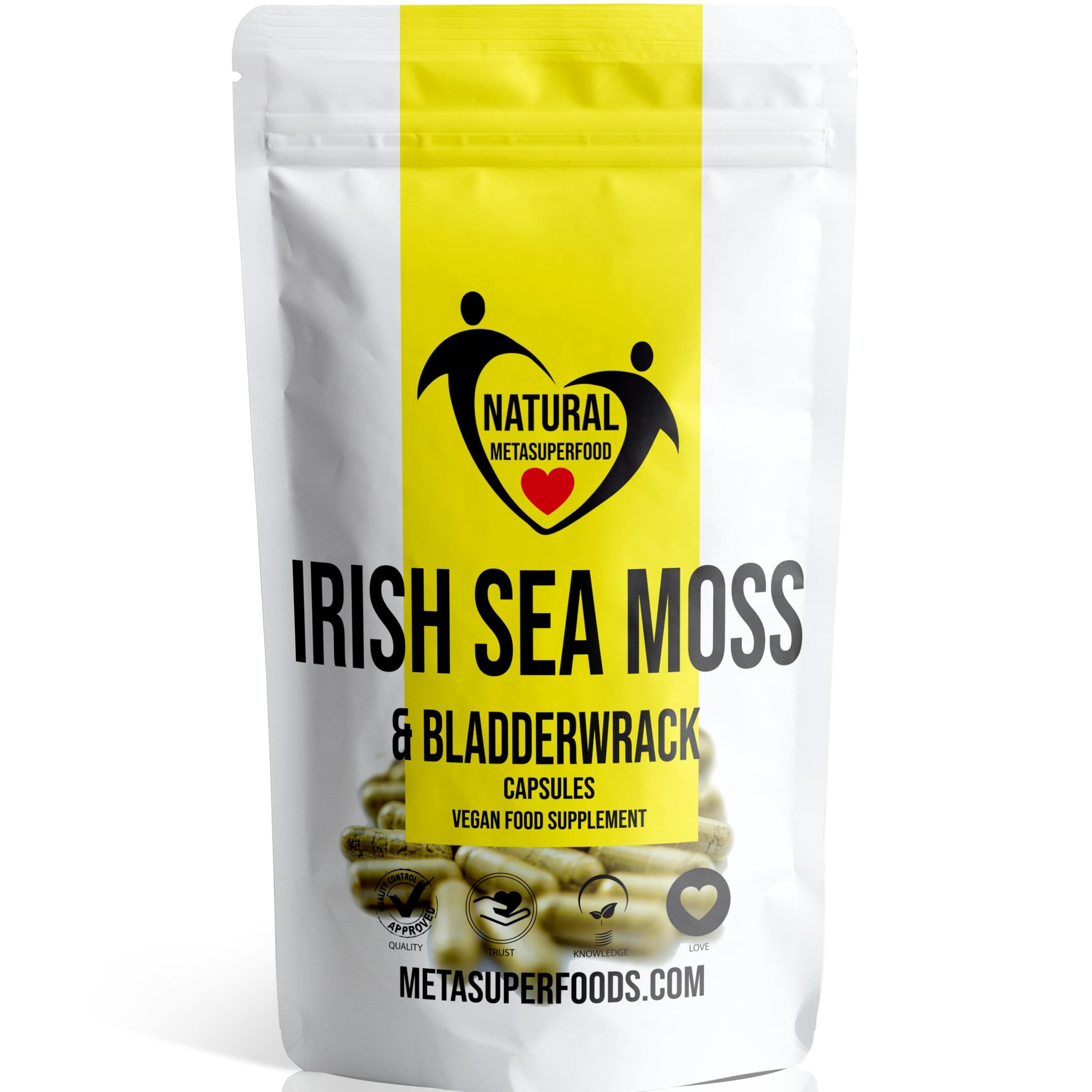 Sea Moss and Bladderwrack 60 Capsules (3600mg) High Potency | UK Made | Vegan | Wild Harvested | Non GMO | No Binders No Fillers No Additives No Bulking Agents | Dr Sebi