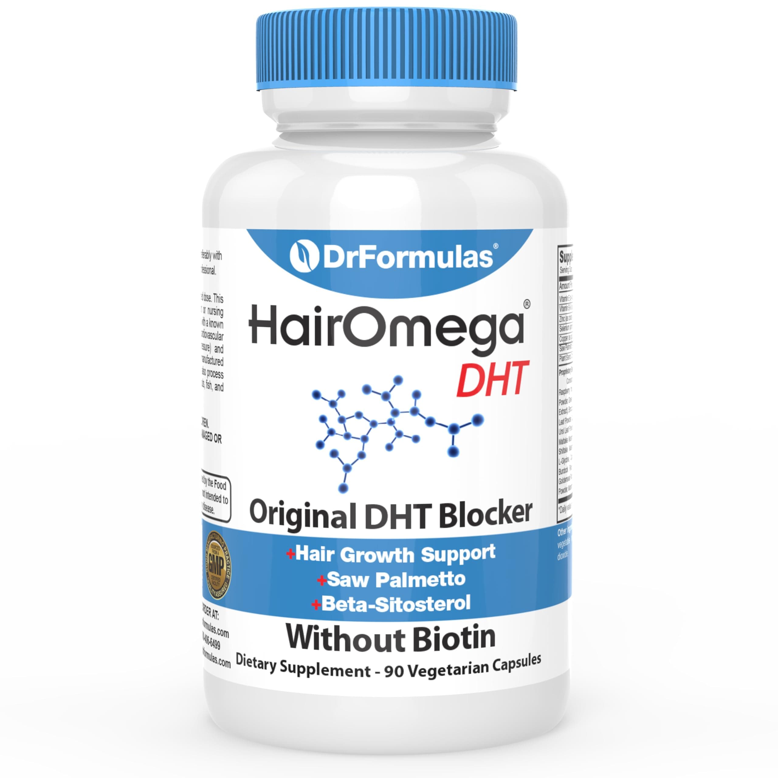 DrFormulas Original Hair Vitamins without Biotin | HairOmega DHT Blocker | Hair Growth Supplement Pills, 45 Day Supply