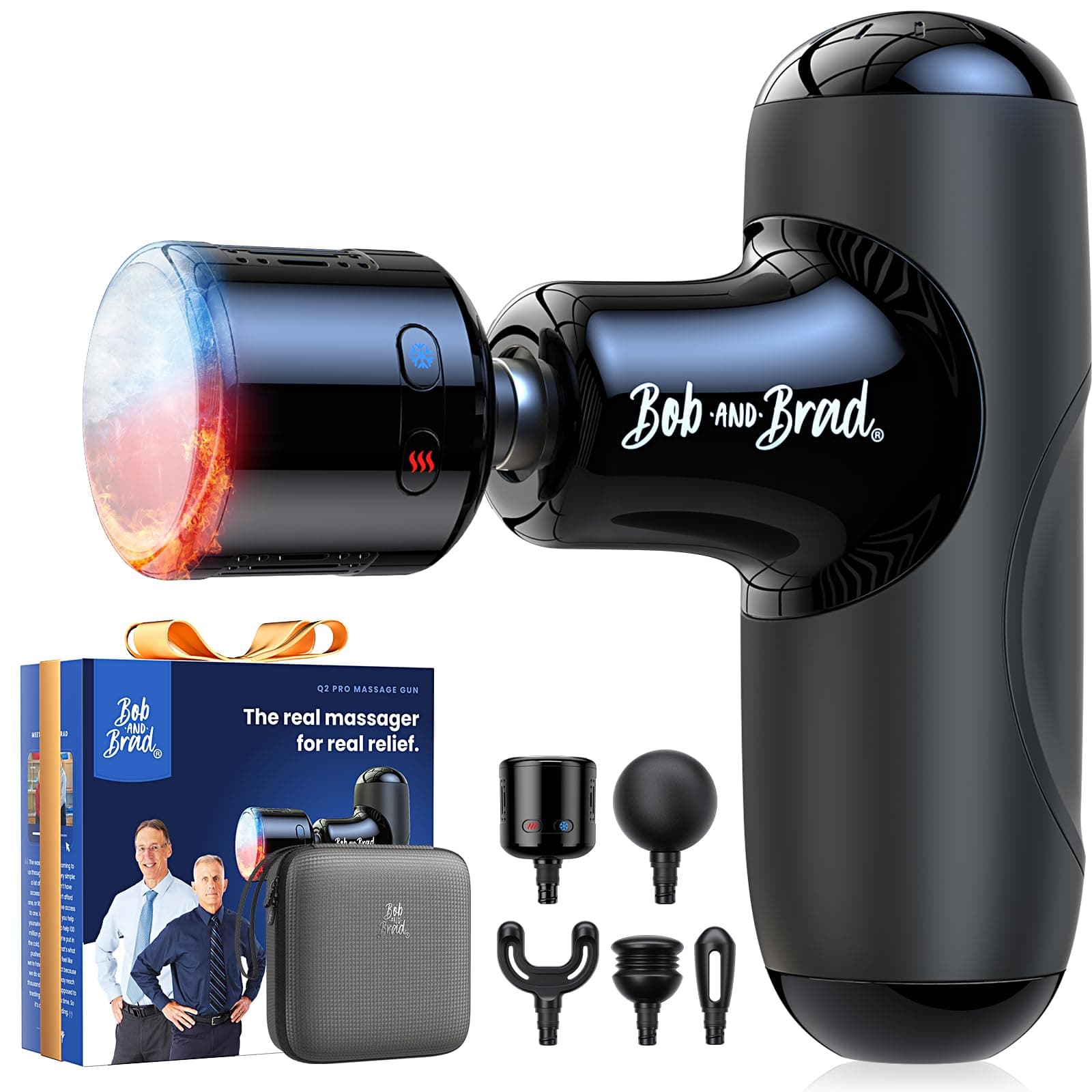 Mini Massage Gun with Heat and Cold Therapy, Bob and Brad Q2 Pro Pocket-Sized Deep Tissue Muscle Massage Gun with Carry Case, Ultra Quiet Portable Percussion Massager for Pain Relief Recovery