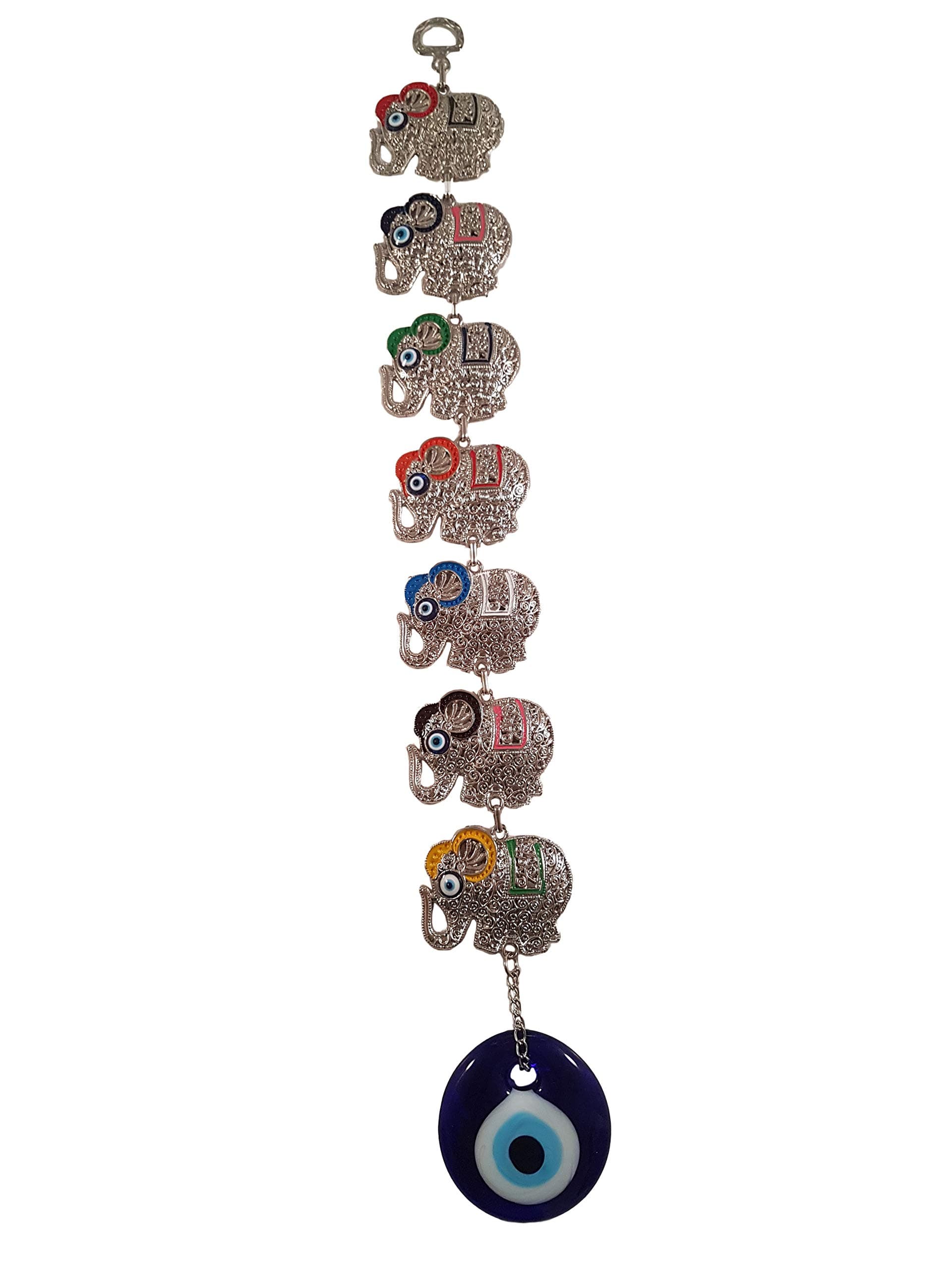 Bead Global Turkish Steel Seven Elephants Glass Evil Eye Bead Home Protection Charm - Wall Hanging Decor (Colourful 2)