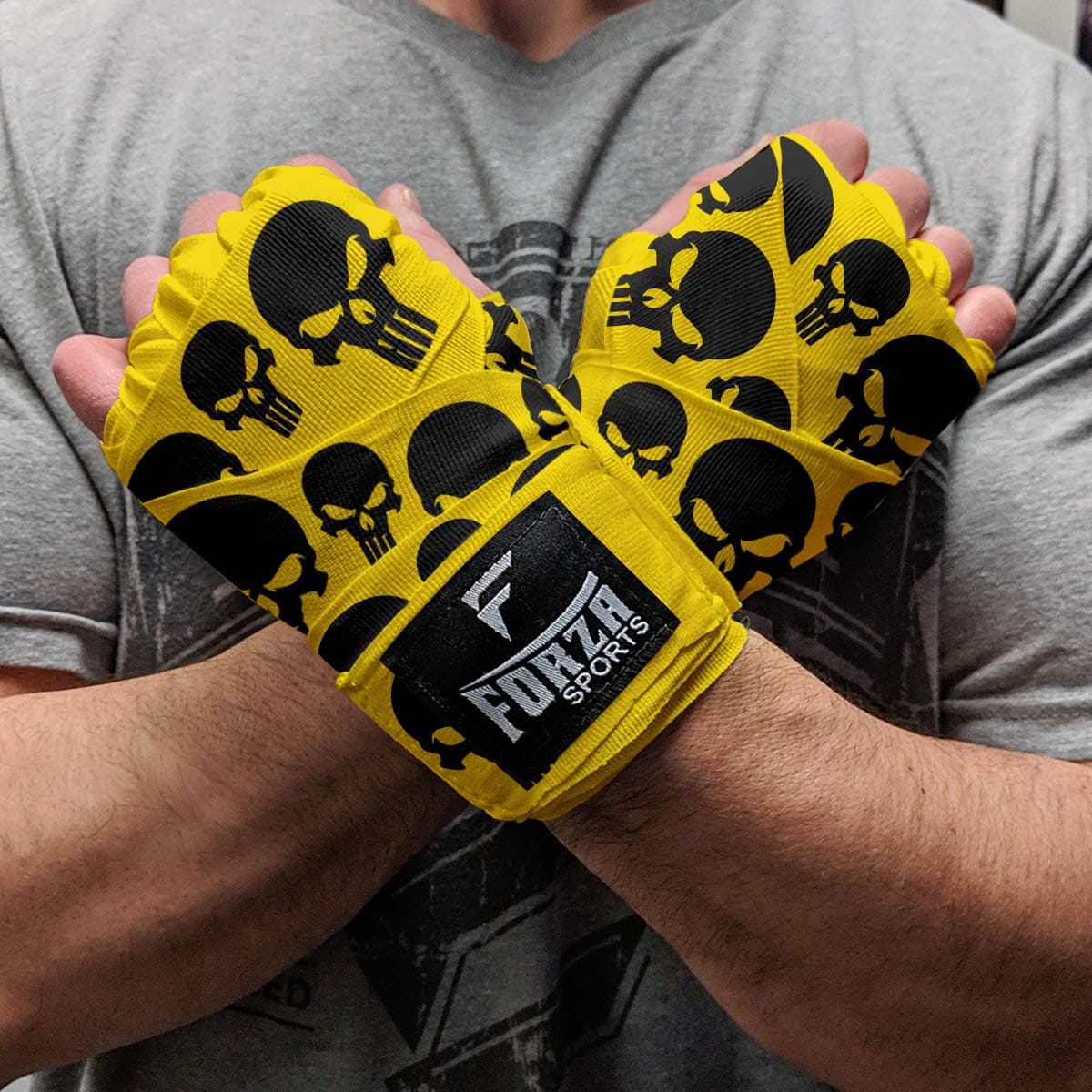 Forza Sports 180" Mexican Style Boxing Handwraps - Skulls Yellow