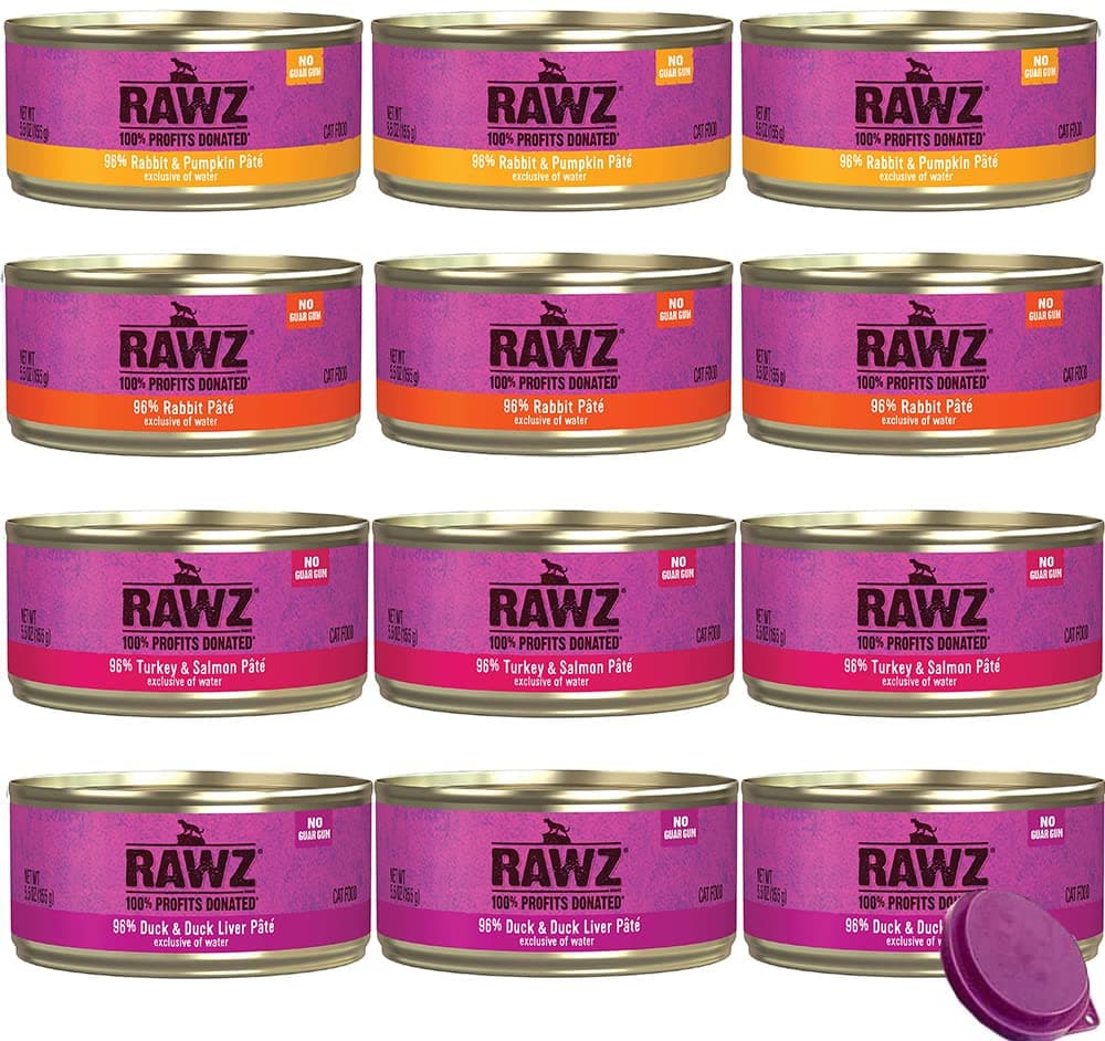Natural Premium Canned Cat Wet Food Pate-12 Pack - 4 Flavors - (Turkey & Salmon, Duck & Duck Liver, Rabbit, Rabbit & Pumpkin) (5.5oz Cans, Lids),
