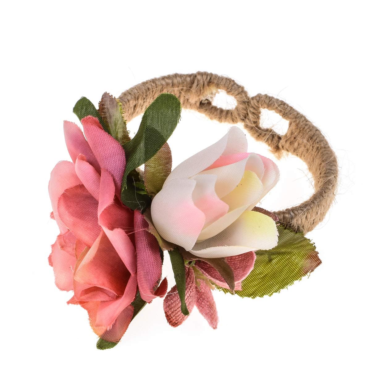 Prom Wedding Hawaiian Sweet Love Bridal Flower Wrist Corsage Girls Flower Bracelet for Women (Pink&White)