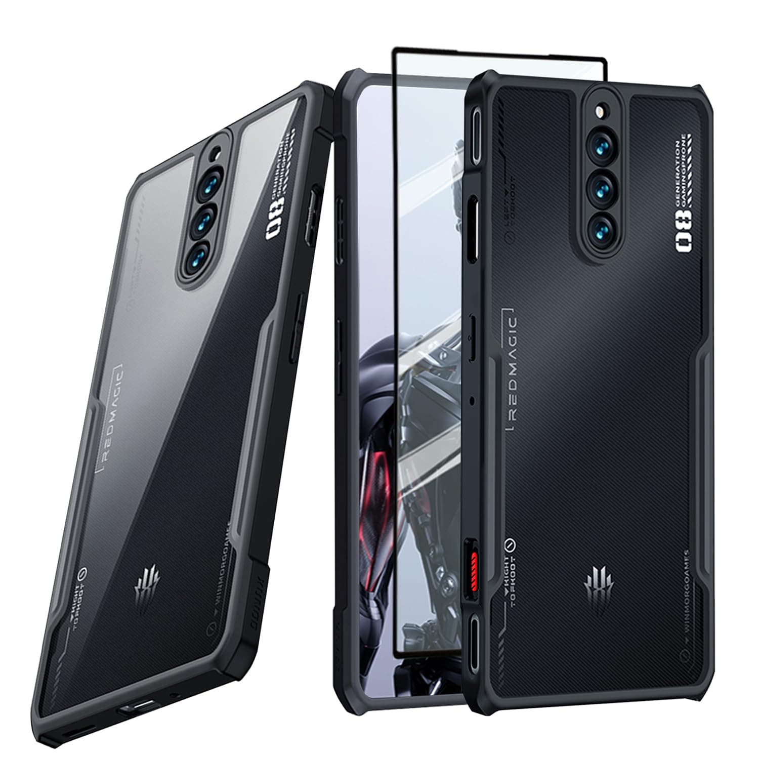 Guizzcg for ZTE Nubia Red Magic 8 Pro / 8S Pro Case Soft TPU Bumper + Acrylic Back Military Grade Airbags Shockproof Drop Protection [1 Tempered Film], Film Black