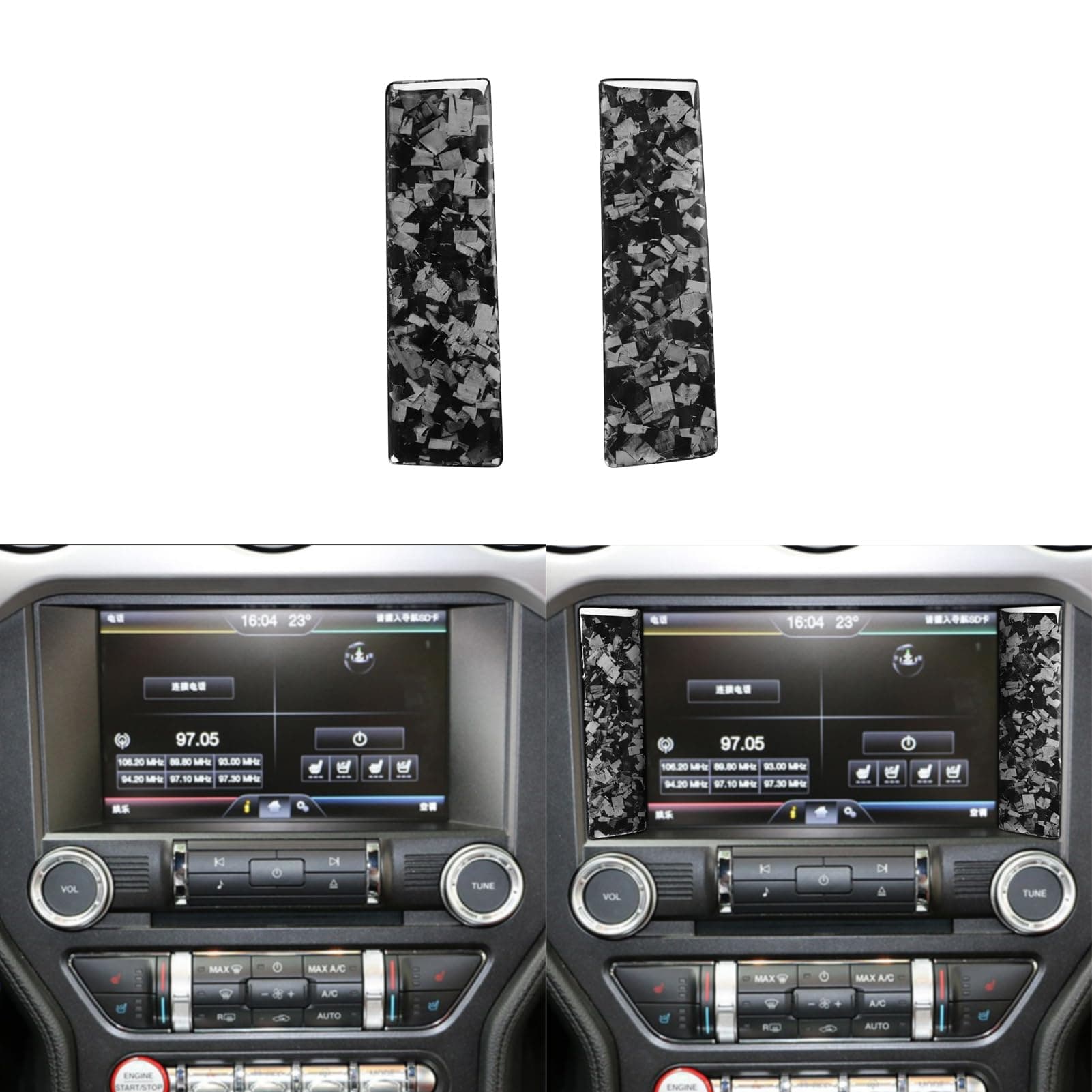 Car Dash Central Console Navigation Screen Side Panel Decorative Strip Trim Sticker Glossy Black Forged Carbon Fiber Decoration Compatible with Ford Mustang 2015-2020 Auto Interior Accessories