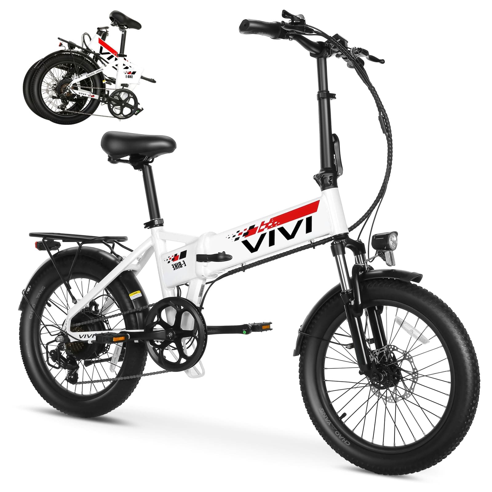 Vivi Folding Electric Bike for Adults, 20" x 2.4 Fat Tire Ebike, Peak 1000W Foldable Electric Bicycle, 22MPH Commuter E-Bike with 48V Removable Battery, 7 Speed, SGS Certified to UL2849