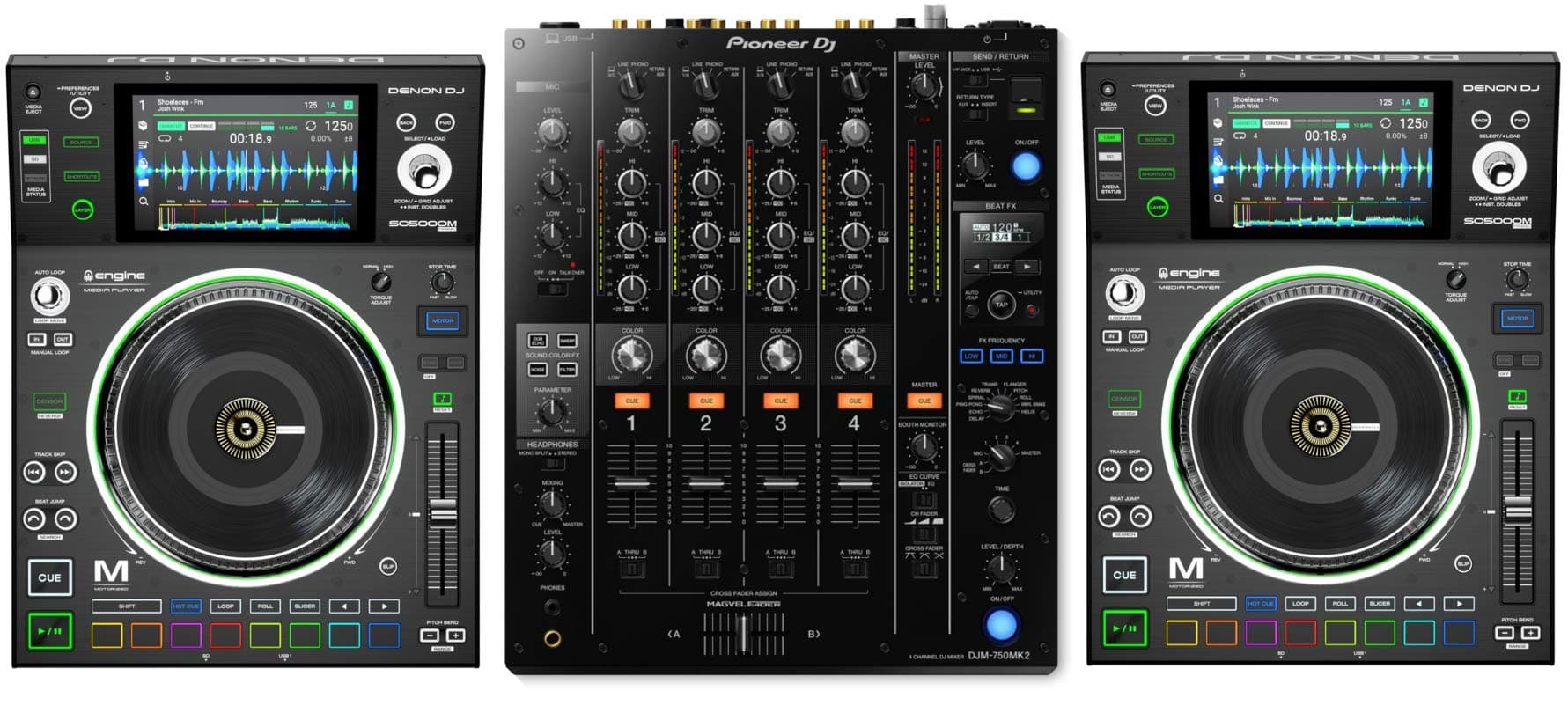 Denon DJ SC5000M Players + Pioneer DJ DJM-750MK2 Mixer Bundle